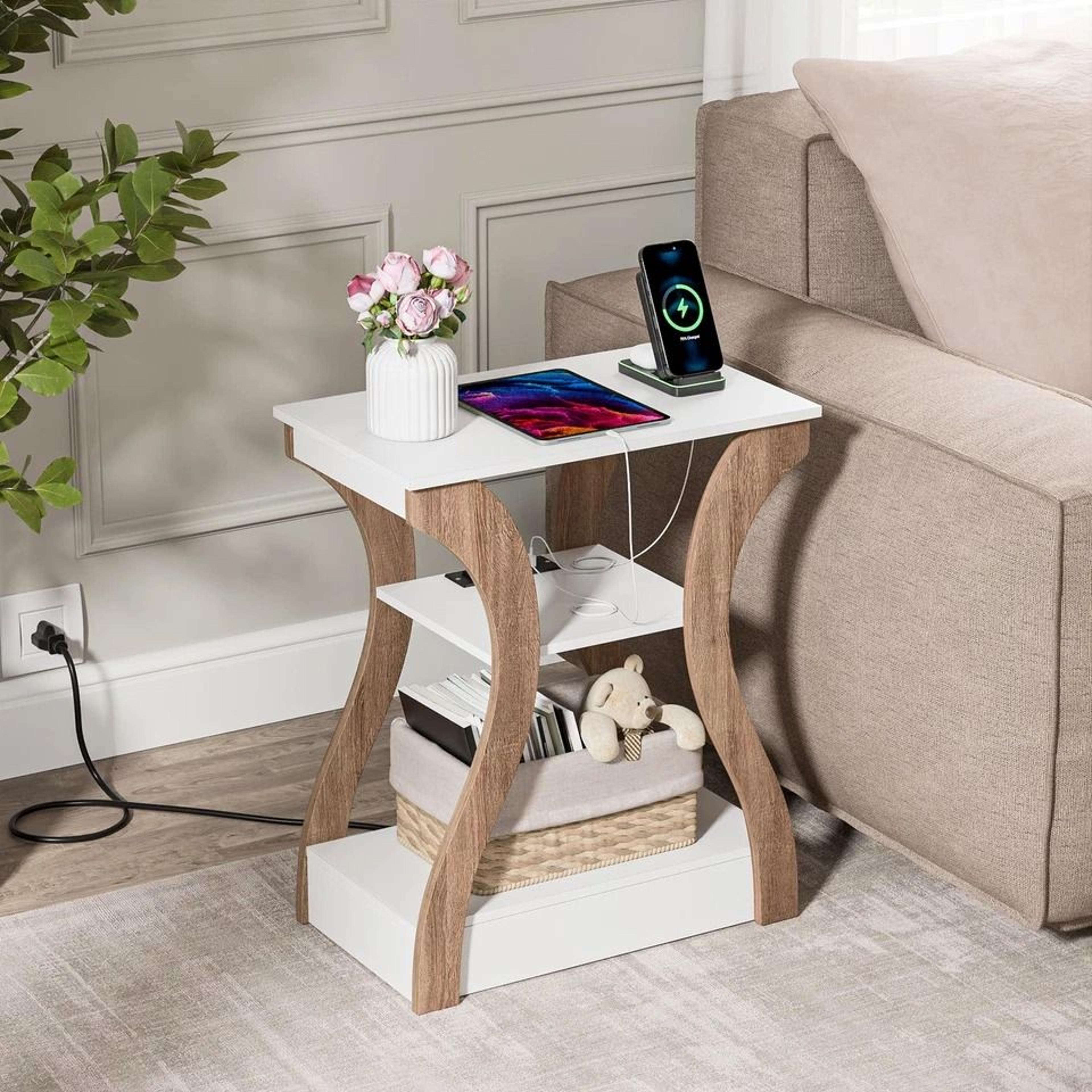 End Table With Charging Station White Side Table For Bedroom Living Room 10