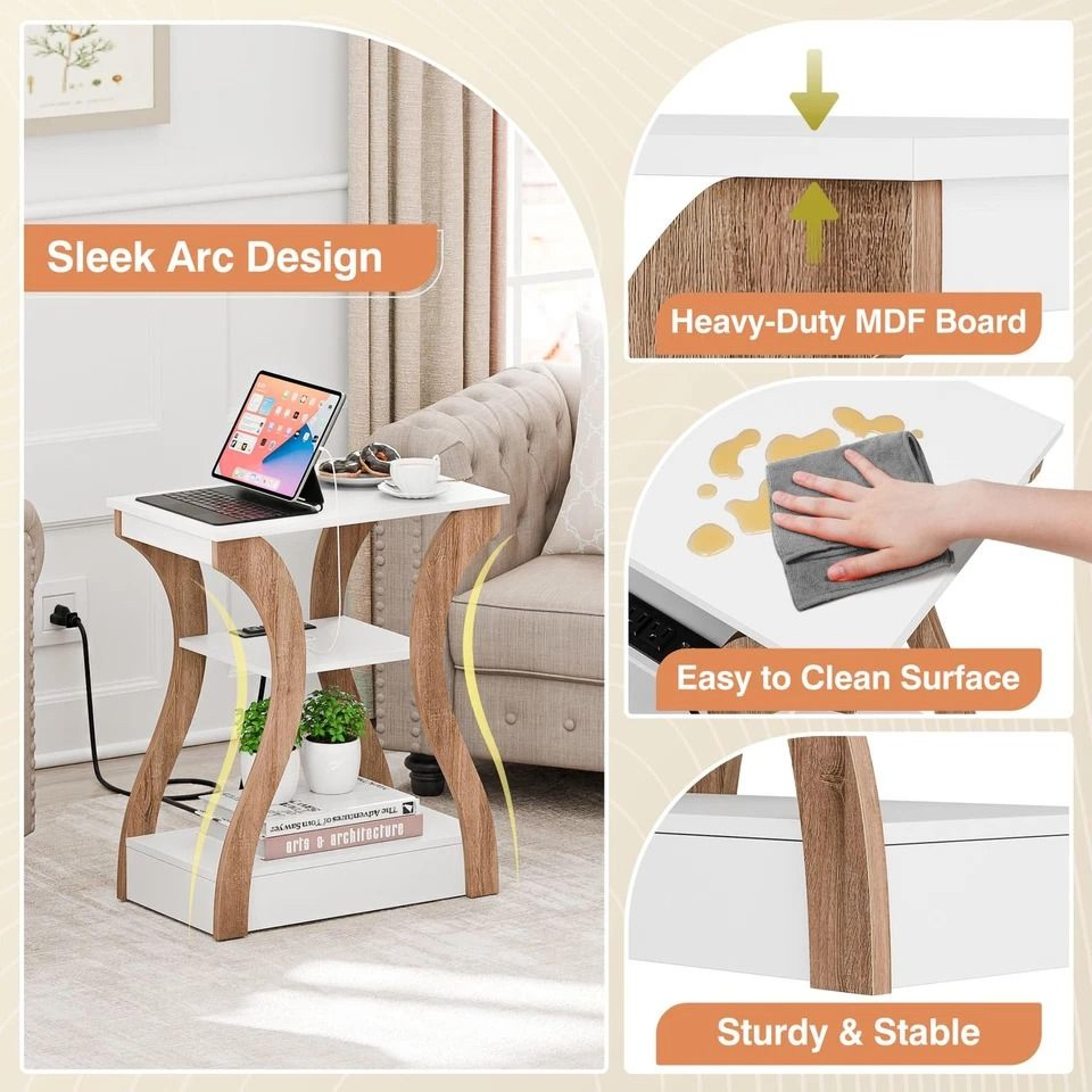 End Table With Charging Station White Side Table For Bedroom Living Room 2