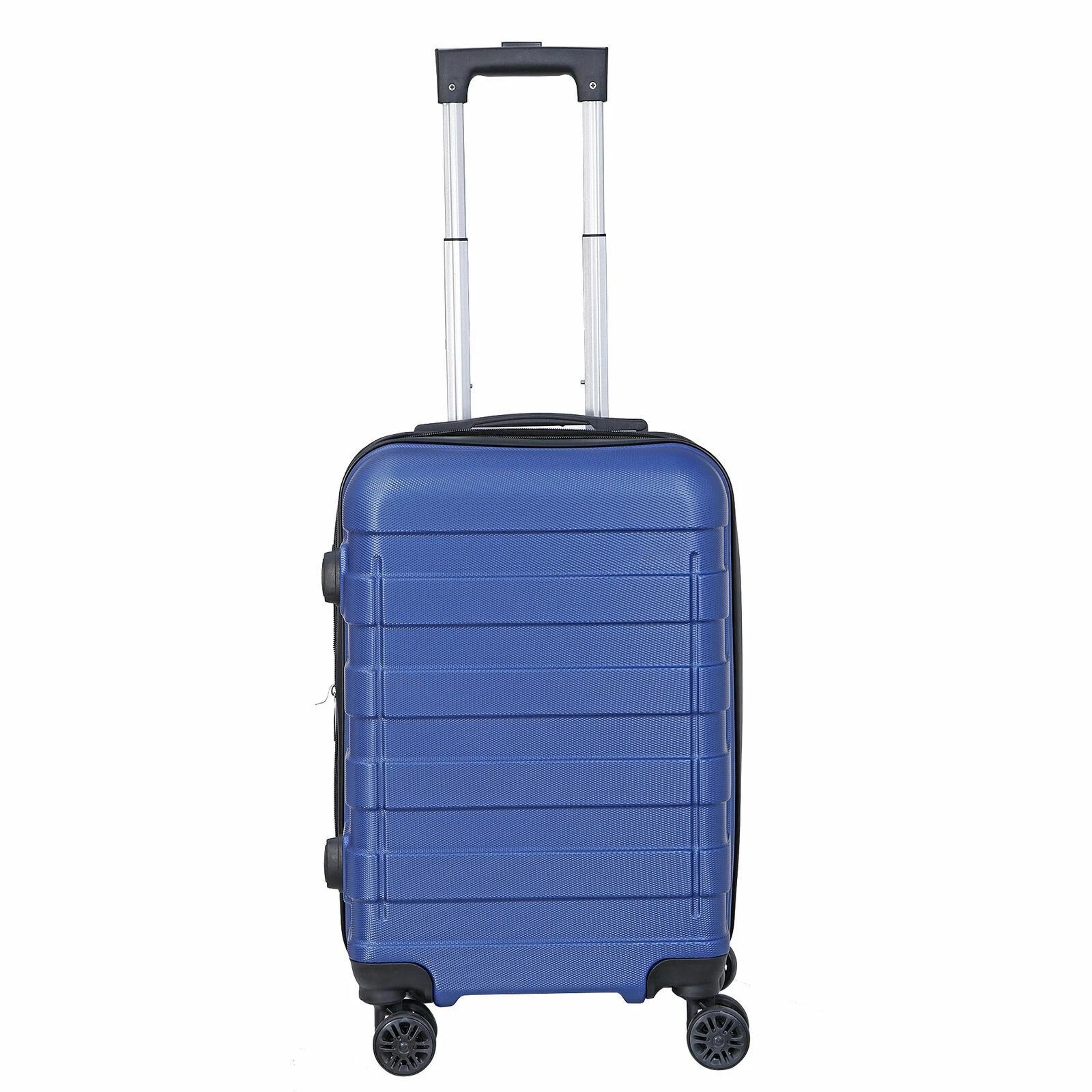 expandable blue hardside spinner carry-on luggage, capacity, wheels for smooth rolling, durable abs shell