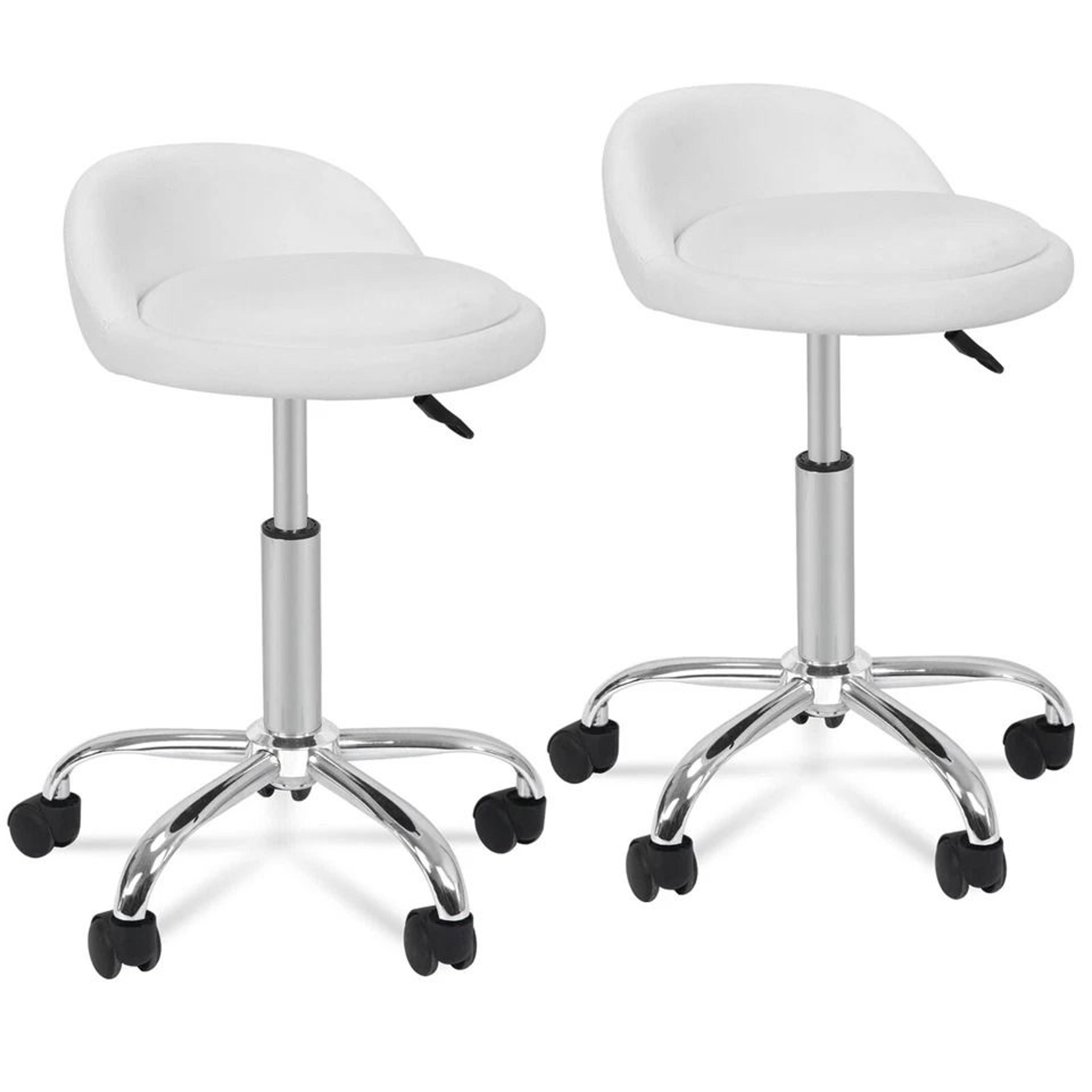 White Salon Stool With Back Hydraulic Rolling Spa Stool Rest Saddle Adjustable Height 1