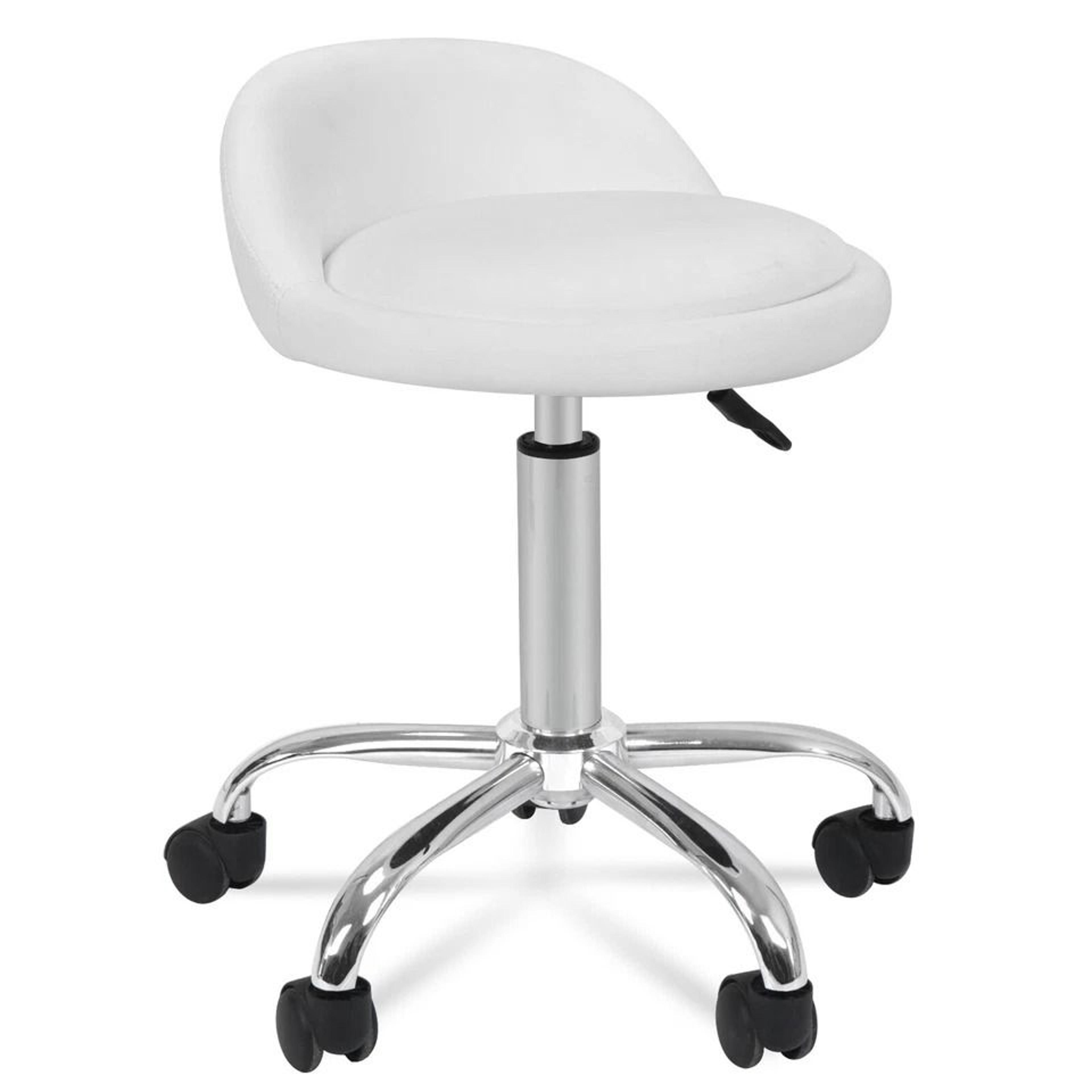 White Salon Stool With Back Hydraulic Rolling Spa Stool Rest Saddle Adjustable Height 2