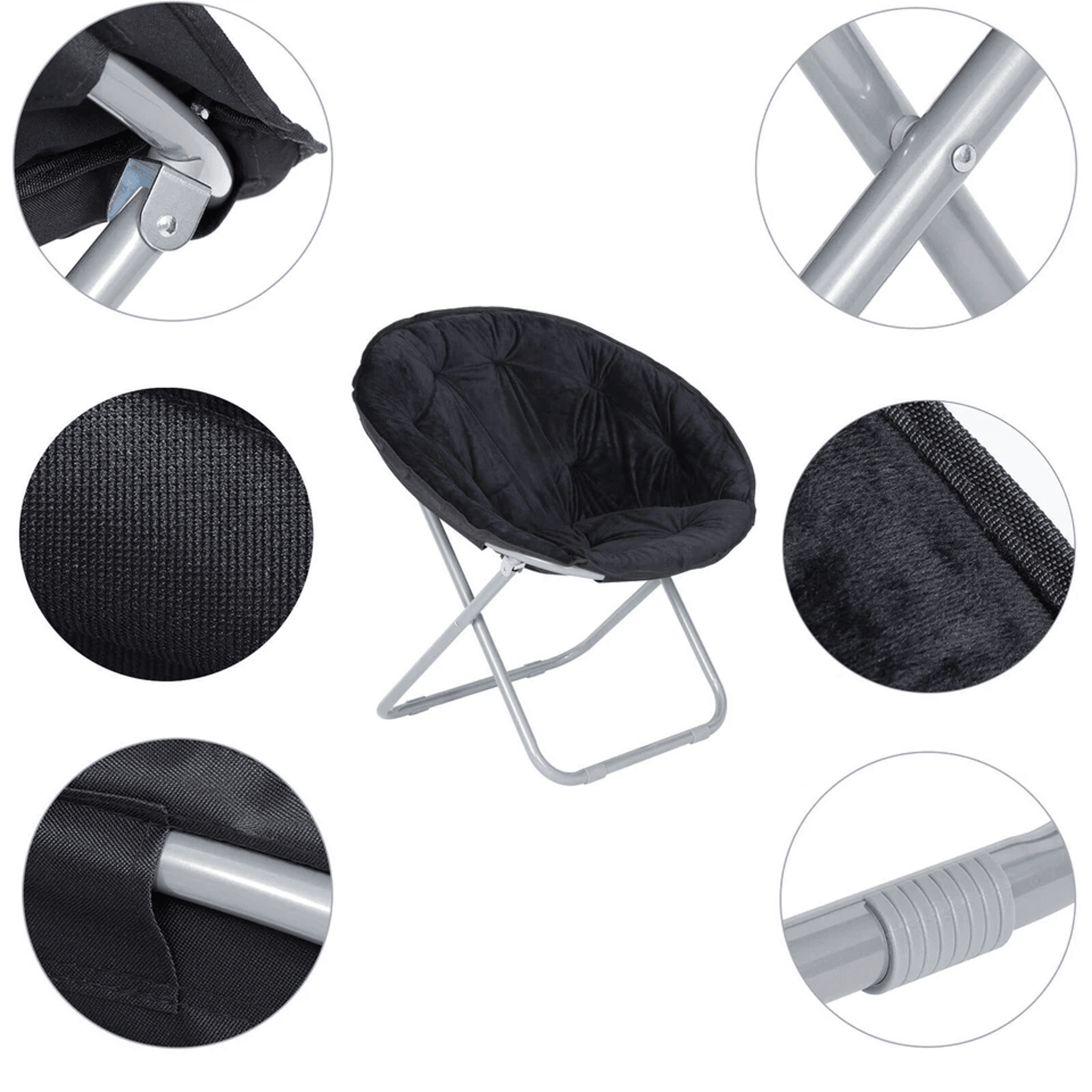 Soft Saucer Moon Chair Cozy Seat Stool With Metal Frame Folding Black Chair For Living Room Dorm An 13