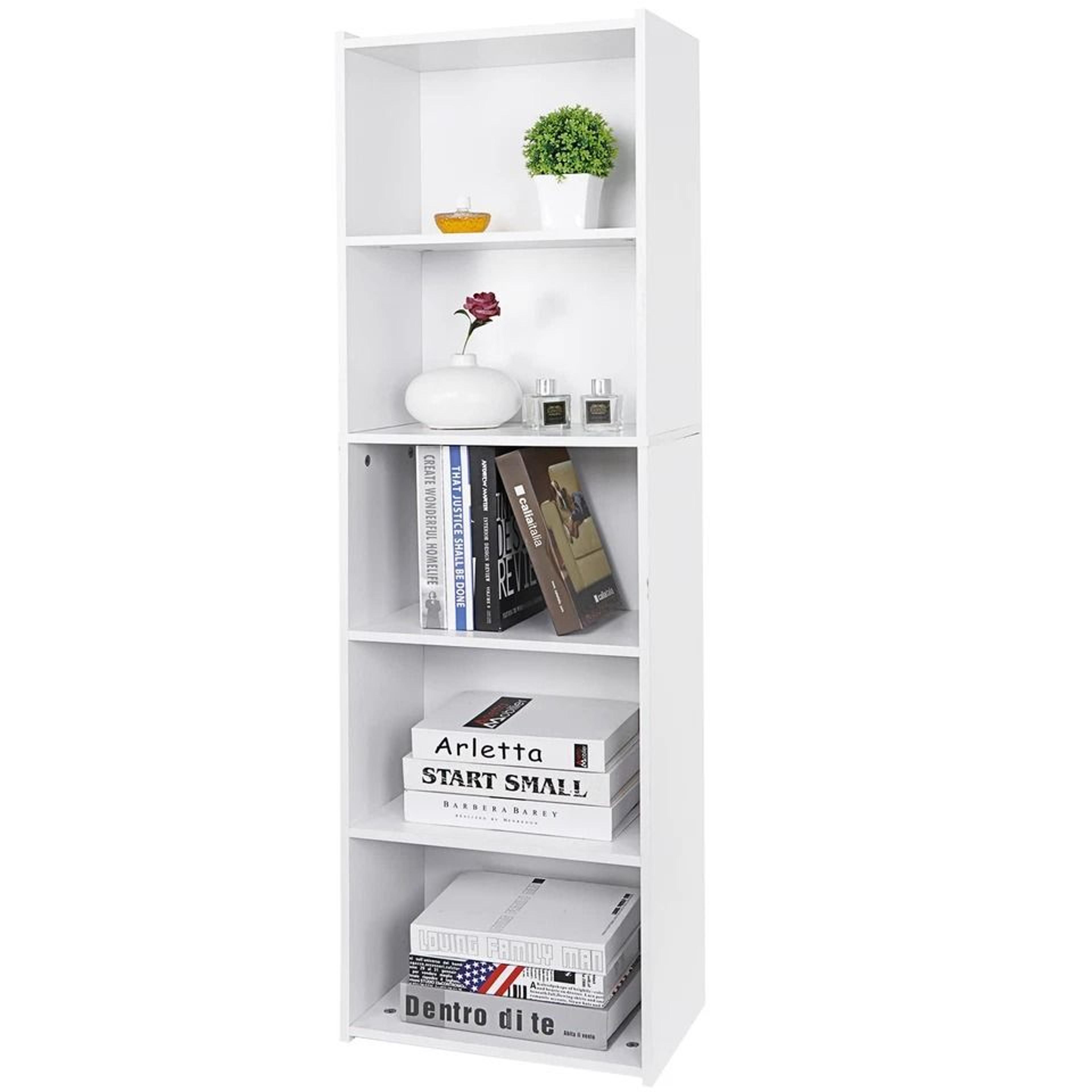 white tier bookcase storage, modern open shelf, high back design, stylish indoor storage unit, durable mdf material