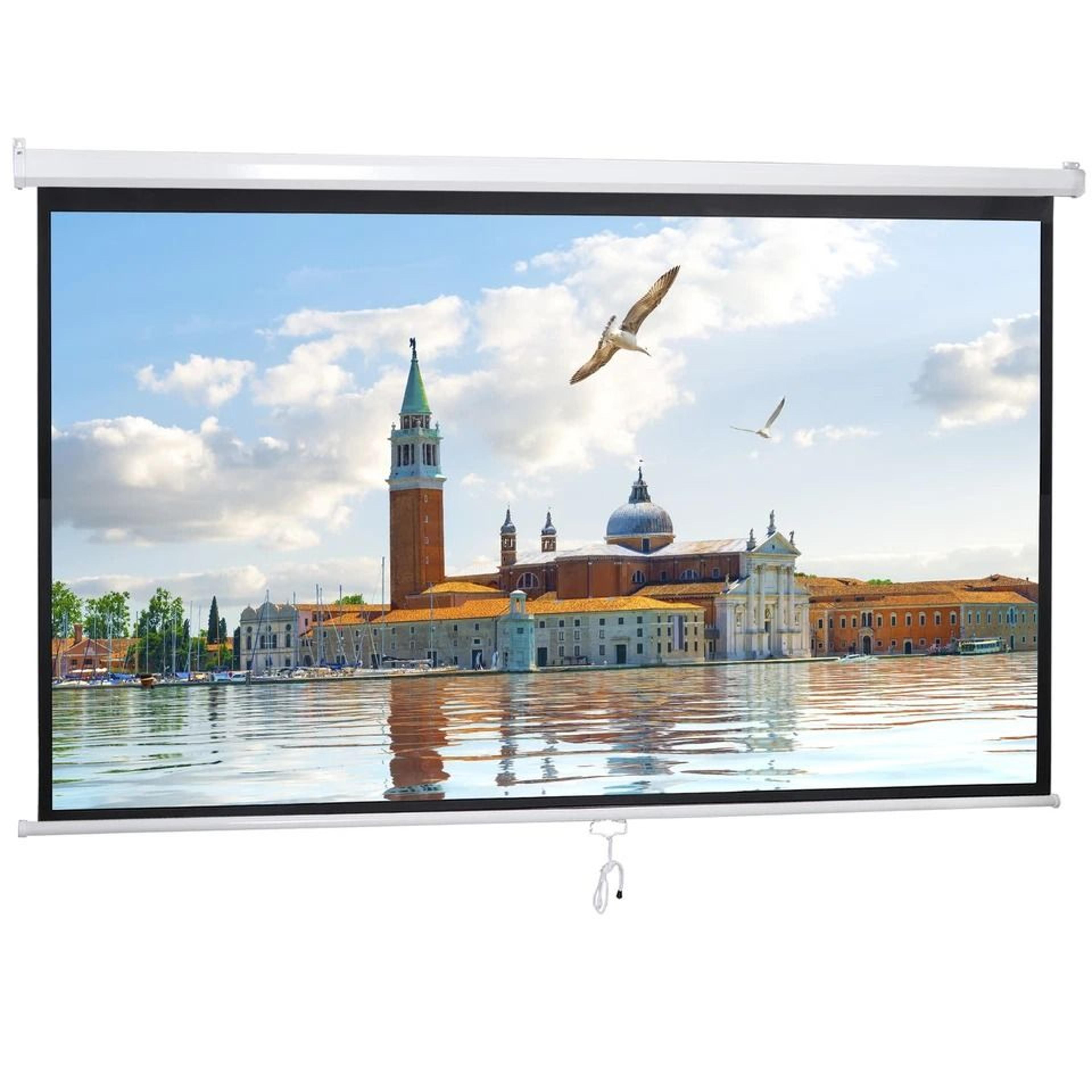 HD Projector ScreenDiagonal Pull Down Home Theater Projection Matte White Viewing Angle 11