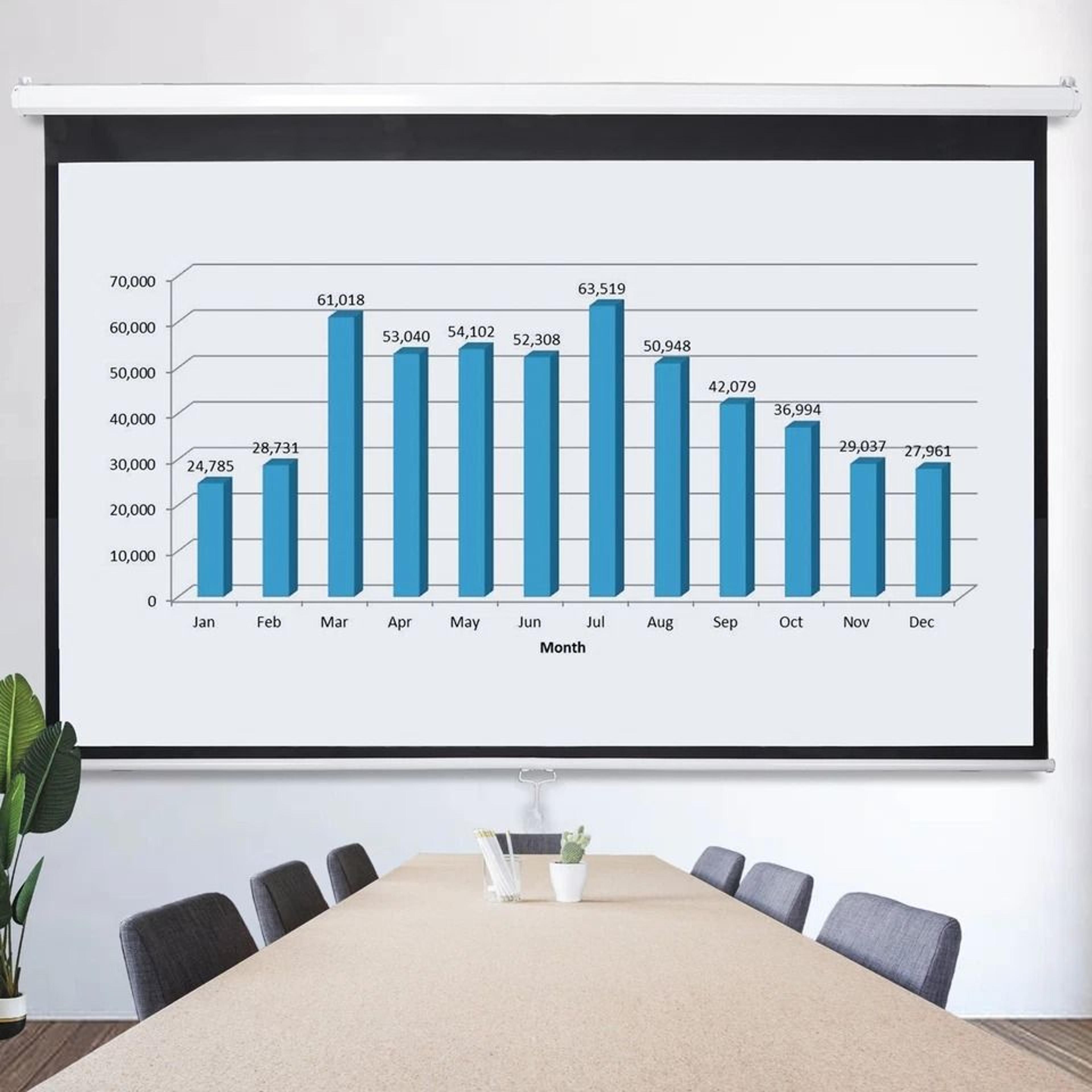 HD Projector ScreenDiagonal Pull Down Home Theater Projection Matte White Viewing Angle 10