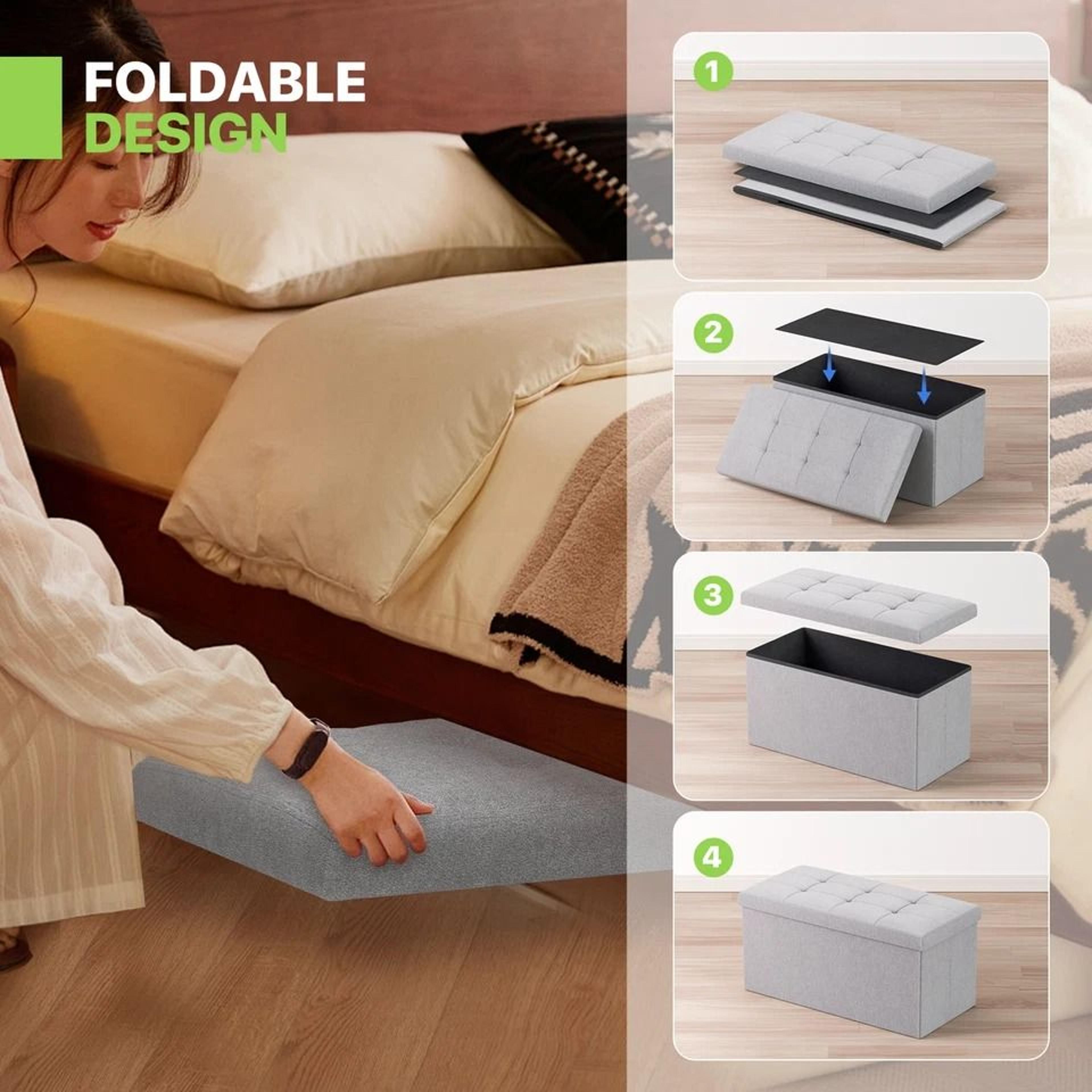 Foldable Storage Ottoman Light Gray Foot Stool Bench With Chest Flipping Lid For Extra Seating 7