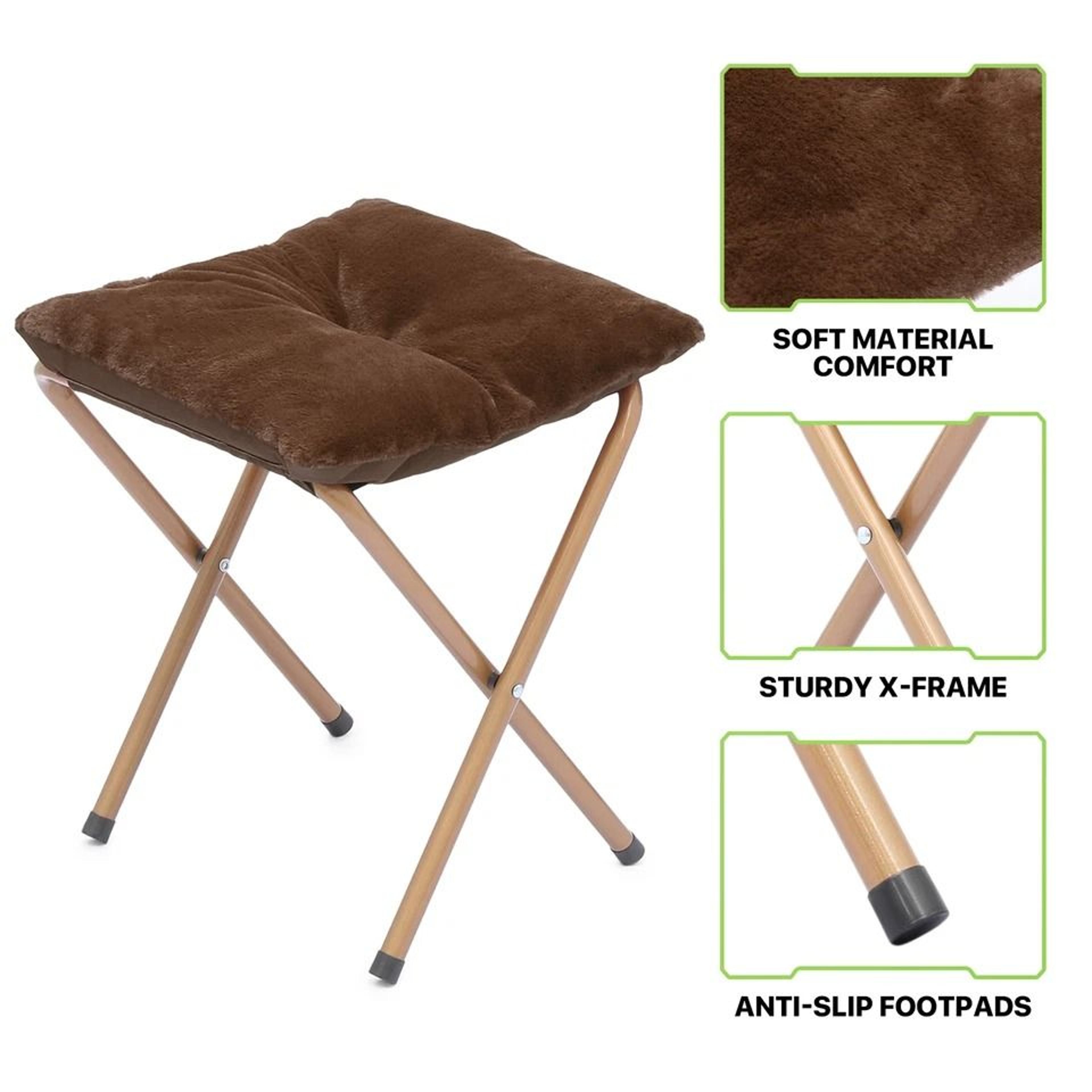 Cozy Foldable Brown Saucer Chair Footrest Faux Fur Oversized Lounge Accent Chair 9