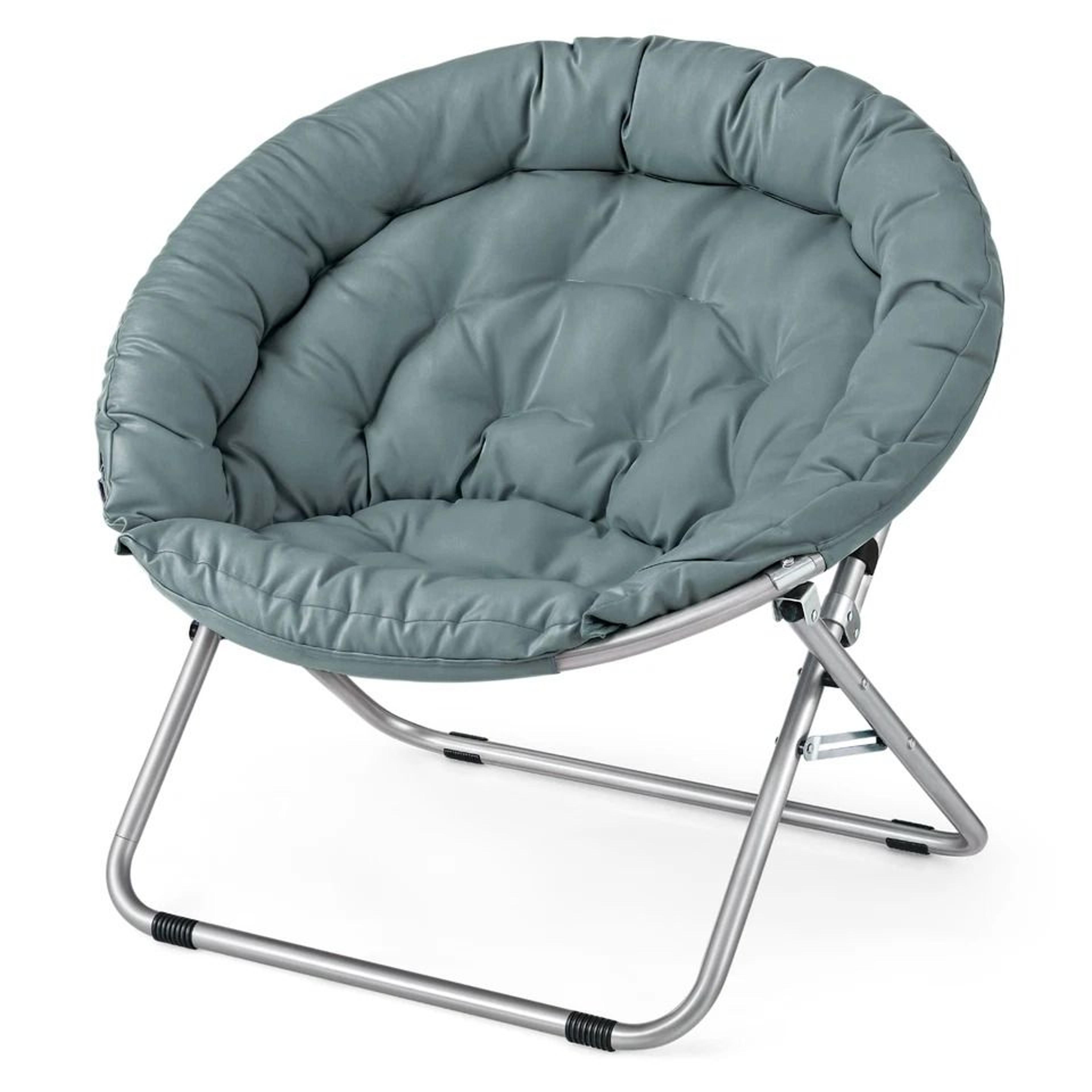 foldable lazy saucer chair, accent chair for living room, teal moon seat, comfortable and compact