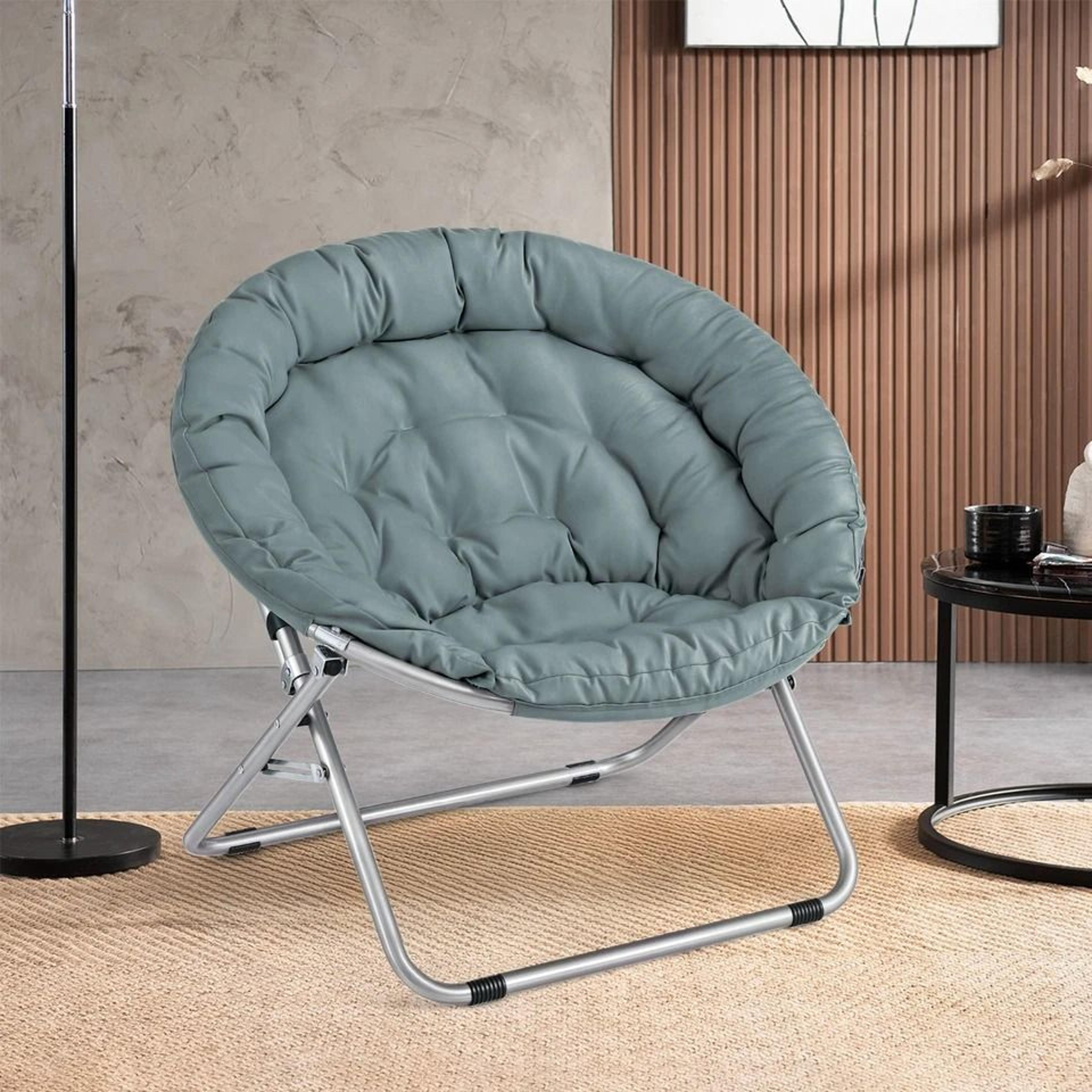 Foldable Lazy Saucer Chair Accent Chair For Living Room Teal Moon Seat Comfortable And Compact 2