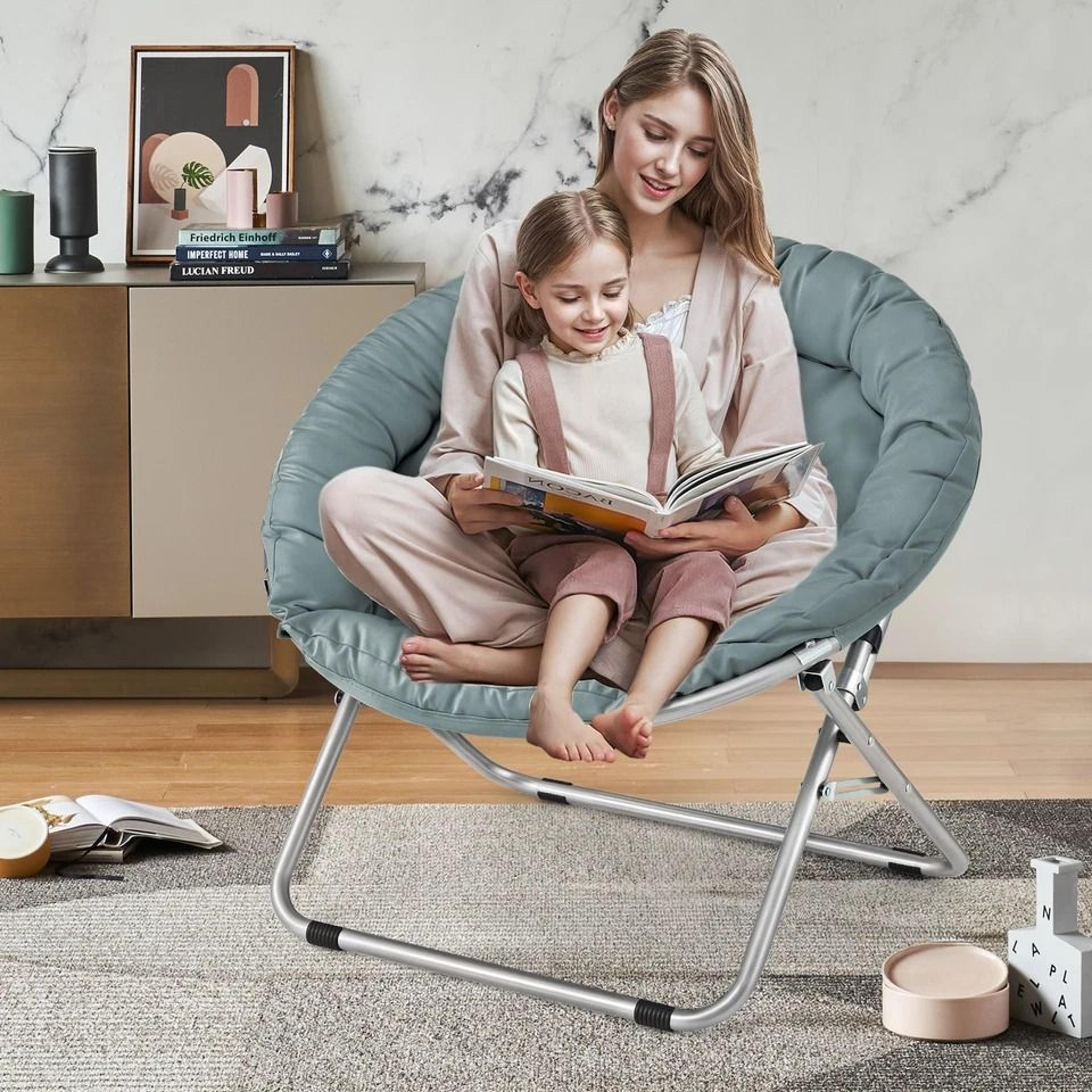 Foldable Lazy Saucer Chair Accent Chair For Living Room Teal Moon Seat Comfortable And Compact 3