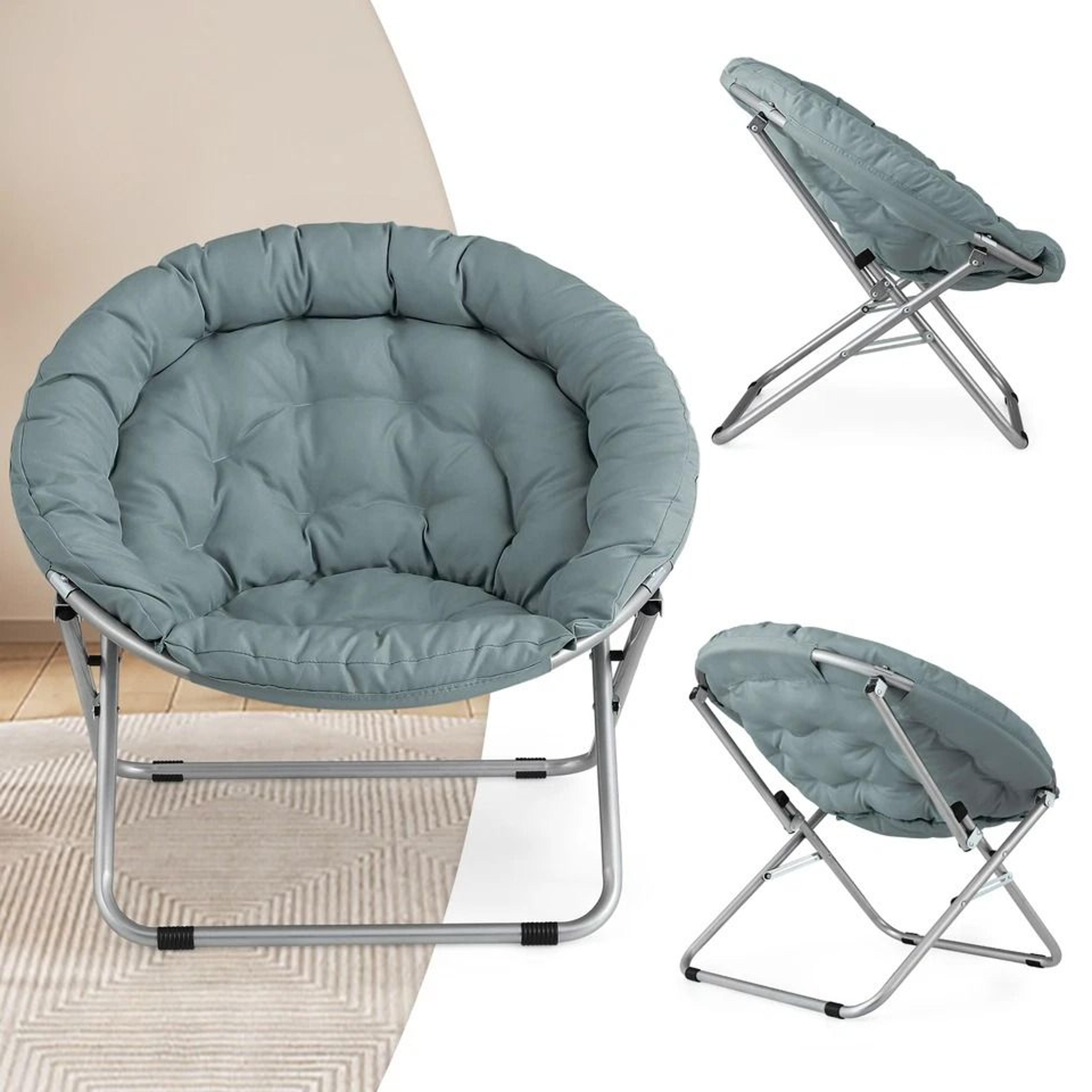 Foldable Lazy Saucer Chair Accent Chair For Living Room Teal Moon Seat Comfortable And Compact 8