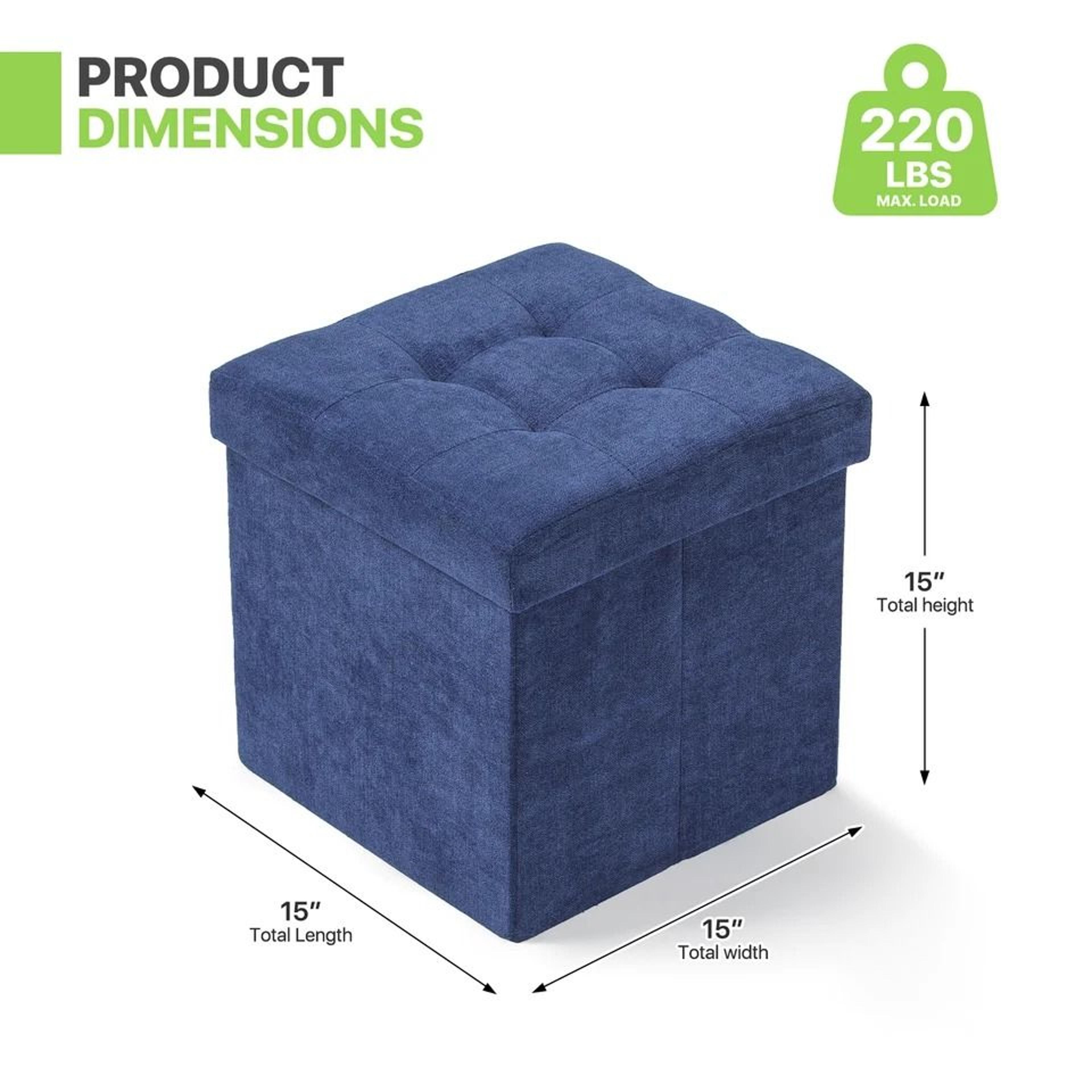 Navy Blue Storage Ottoman Classic Cube Footstool For Home Decor Perfect For Living Room And Bedroom 1