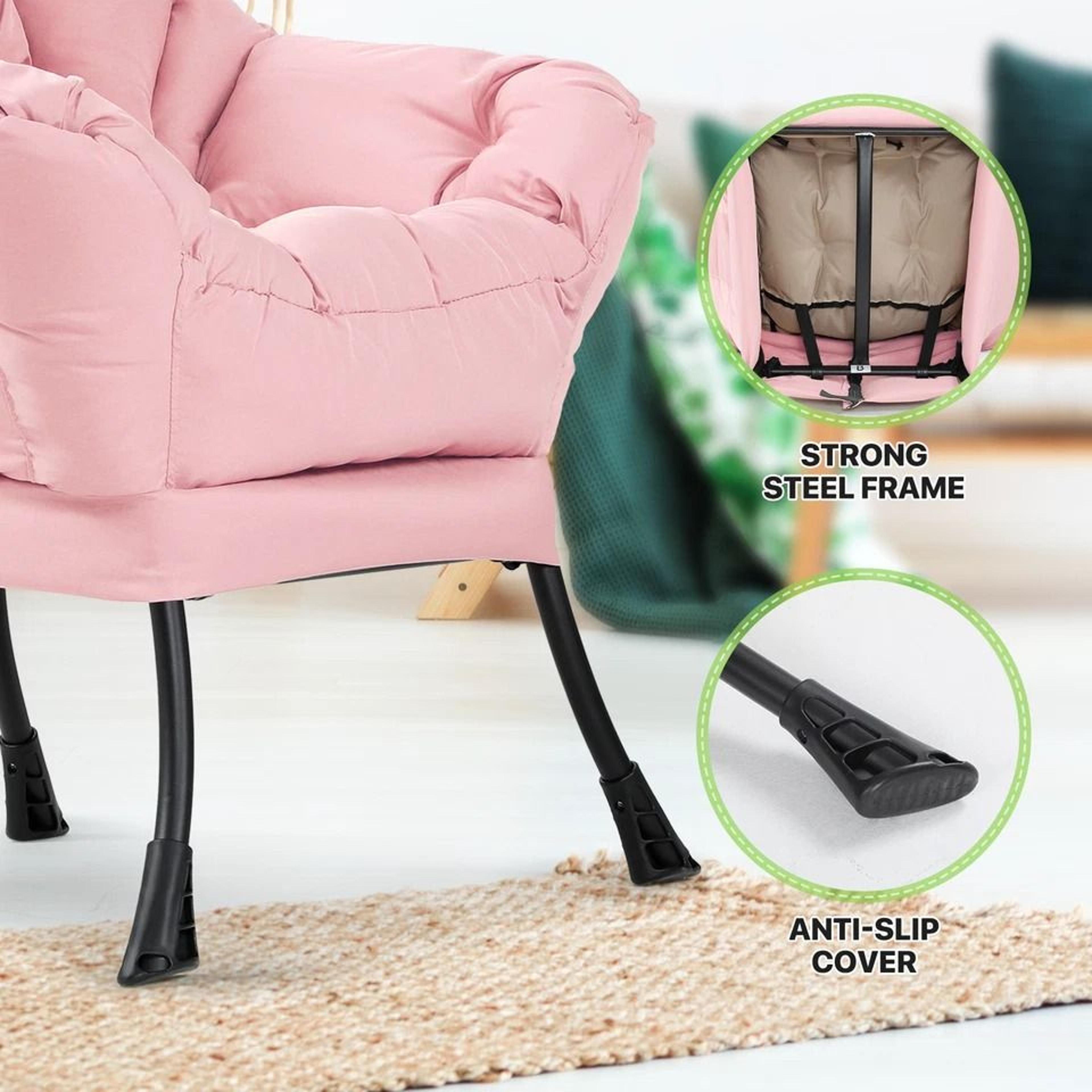 Modern Pink Accent Chair With Ottoman Lazy Sofa Armchair Foldable Comfortable Living Room Seat 7