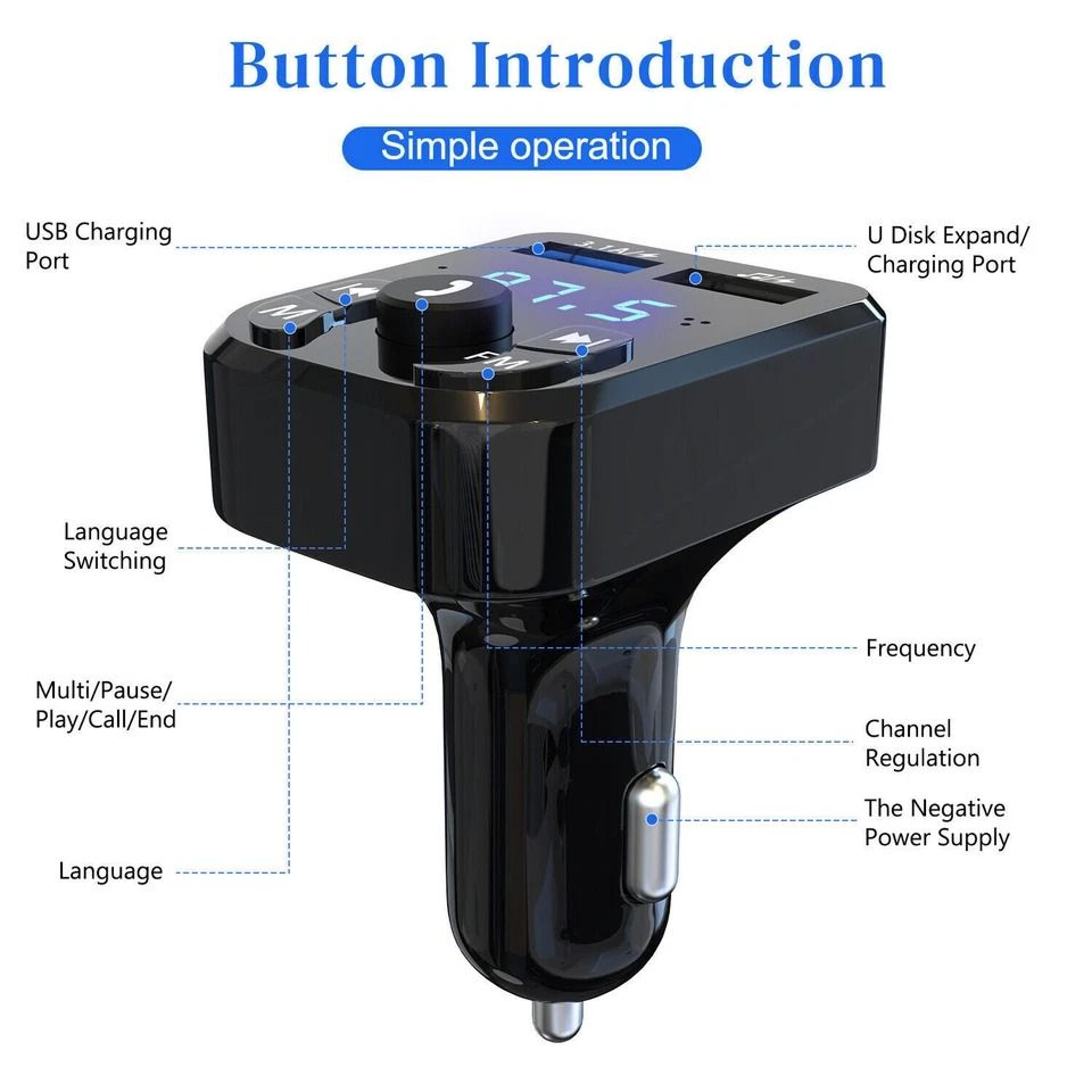 FM Transmitter Adapter With Bluetooth Car Wireless USB PD Charger AUX HandsFree 8