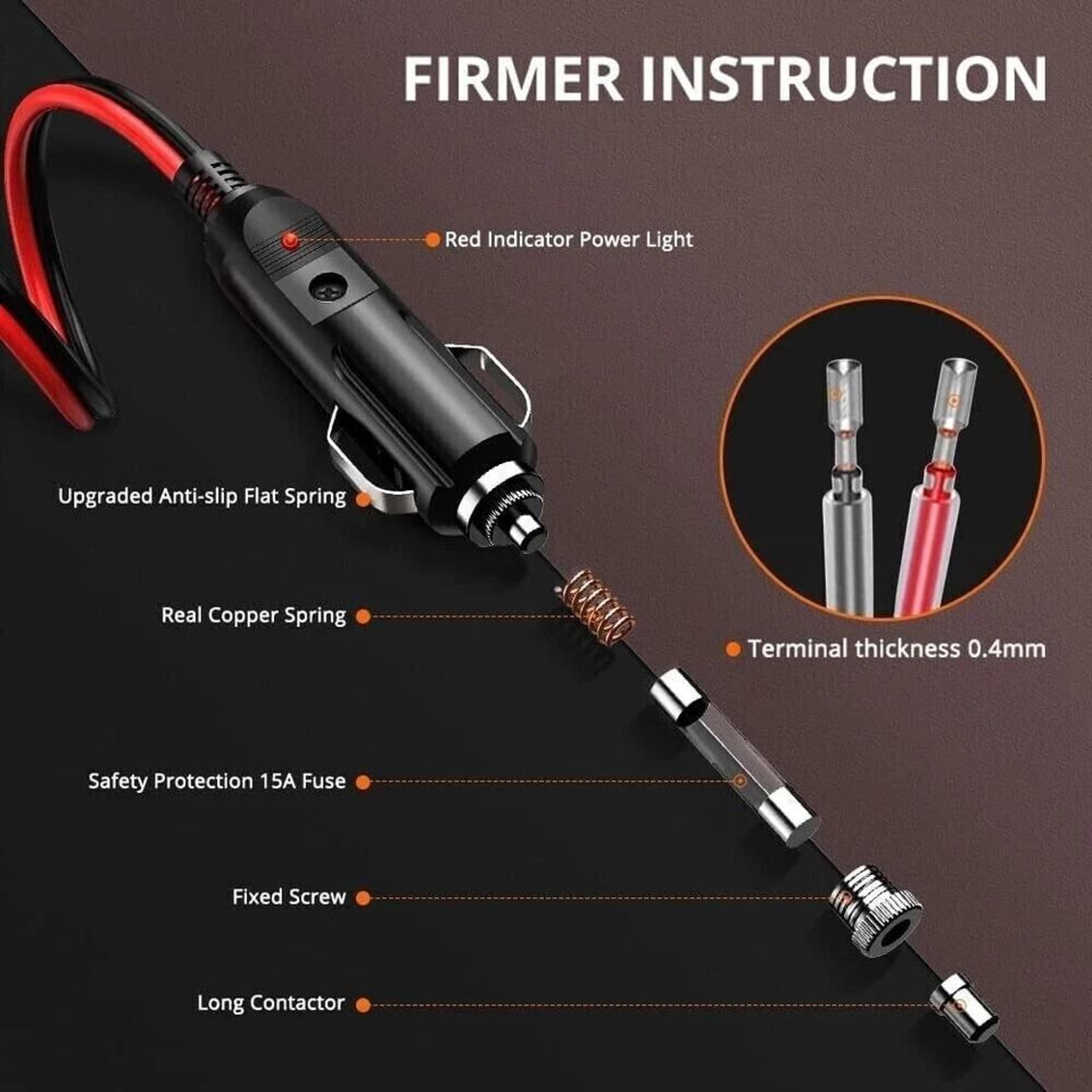 Cigarette Lighter Socket Plug Used Male Car Connector Cable Leads 1