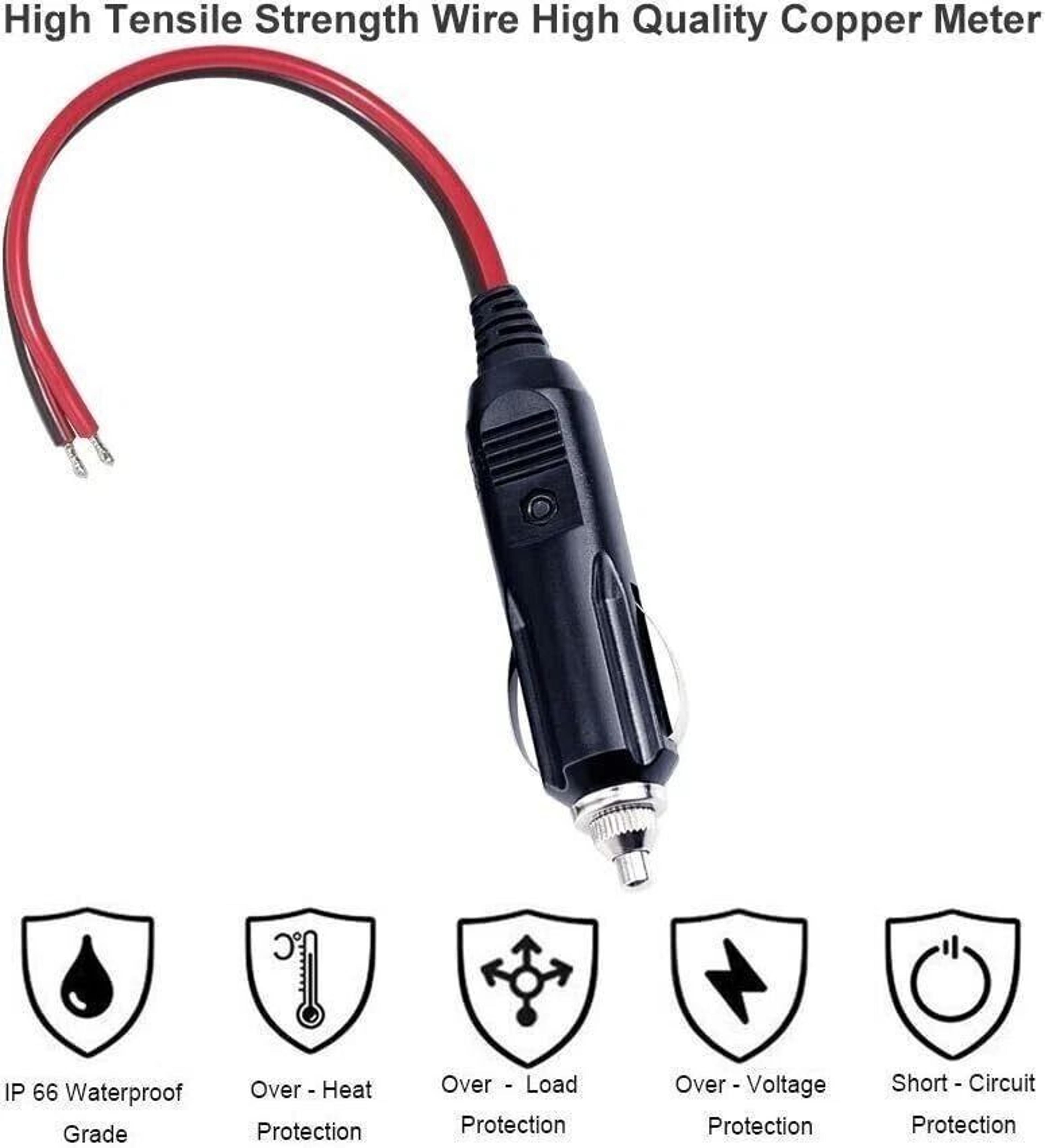 Cigarette Lighter Socket Plug Used Male Car Connector Cable Leads 4