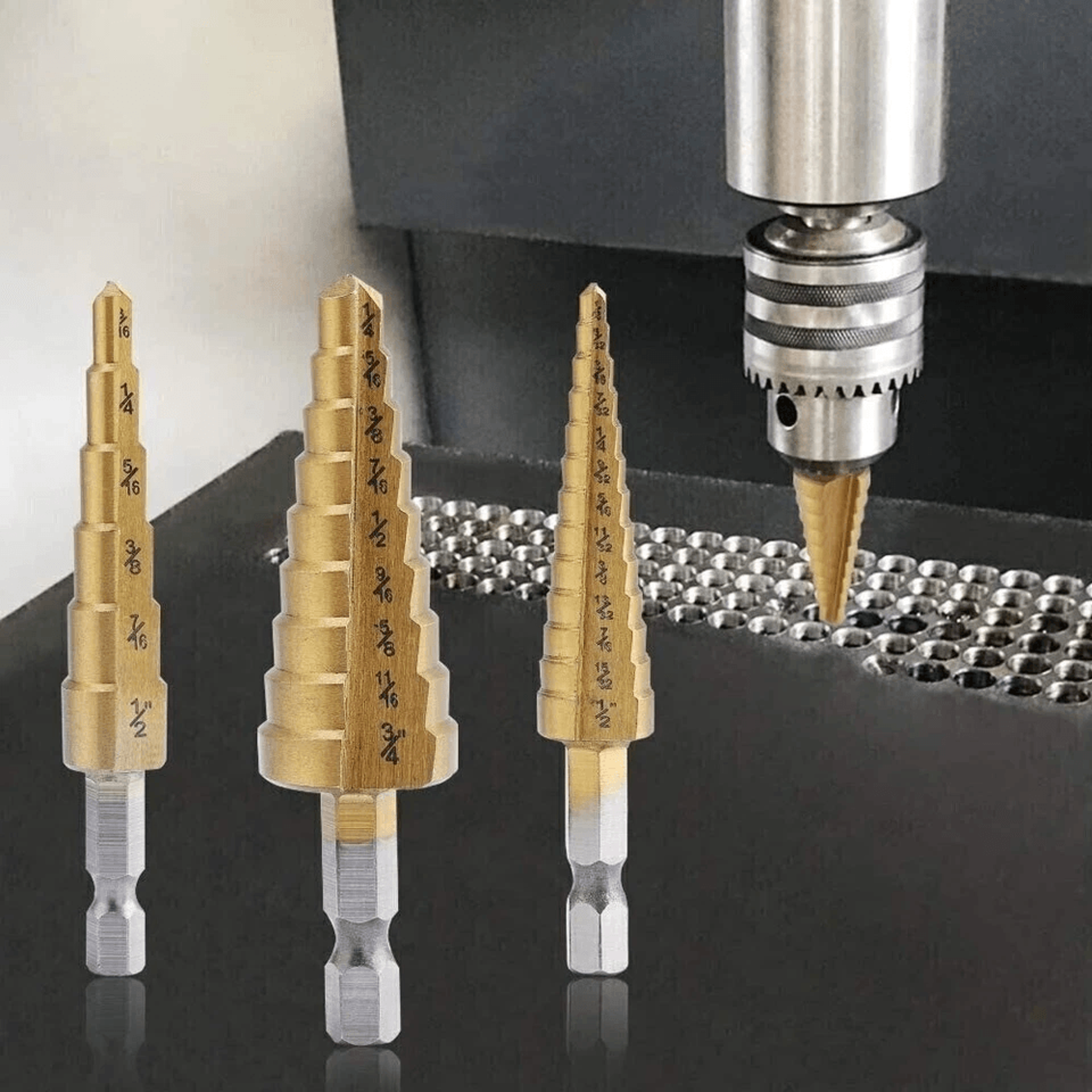 step drill bit titanium coated high speed steel, piece drill cone bits for wood, metal & plastic