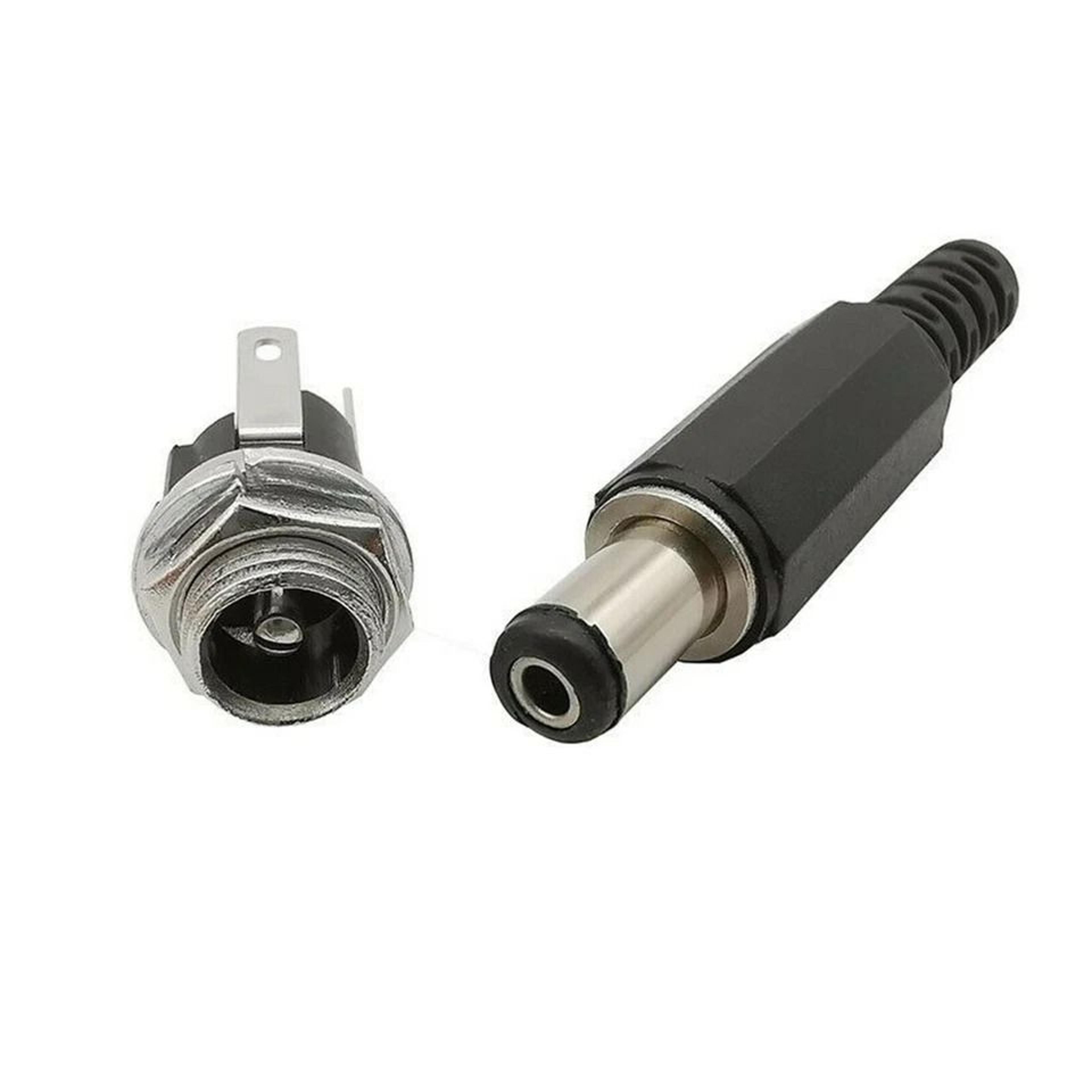 Male Barrel Jack Plug And Female Socket Panel Mount DC Power Connectors Solderable With Shrink Tube 1