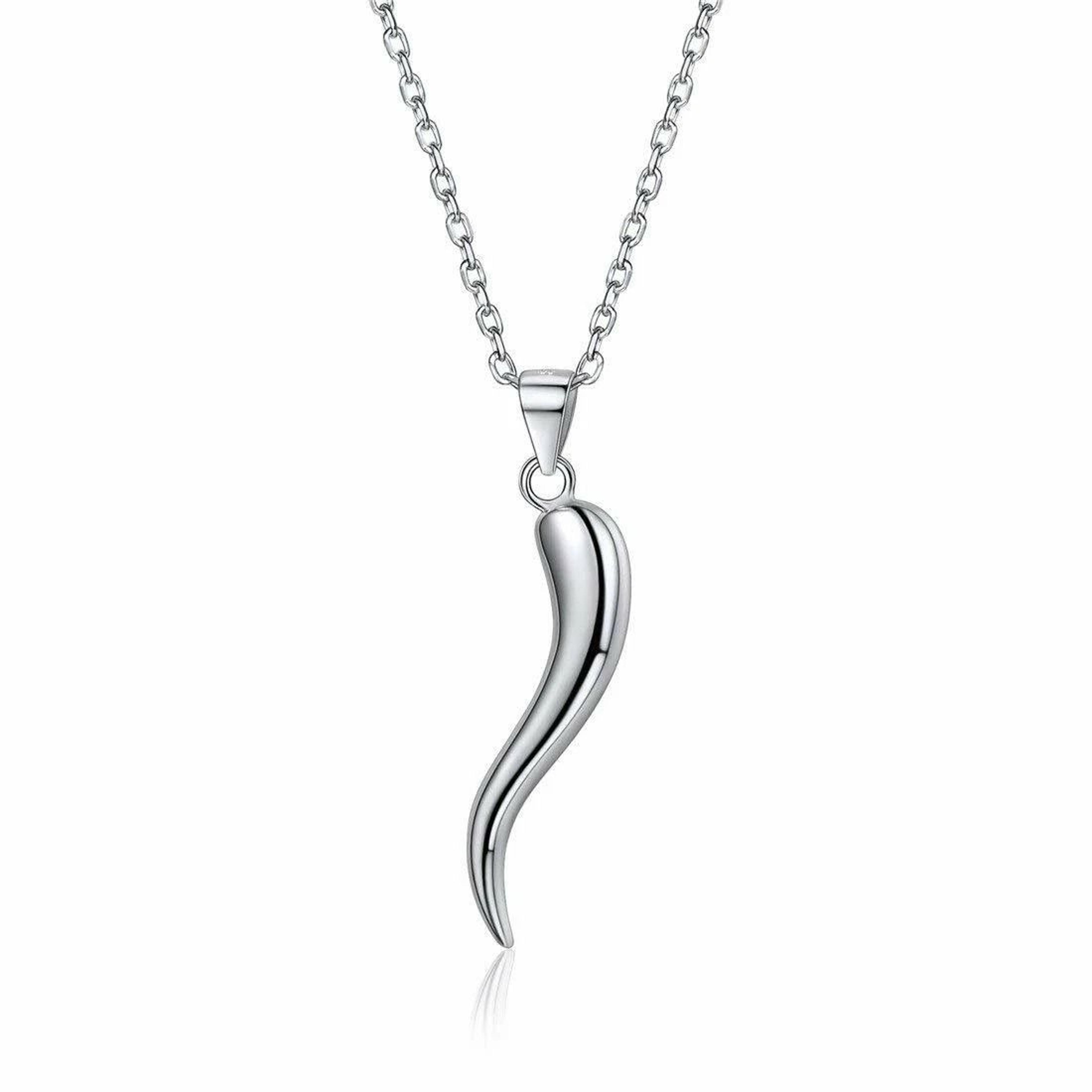 sterling silver cornicello horn necklace, rose plated, cable chain, sterling silver pendant