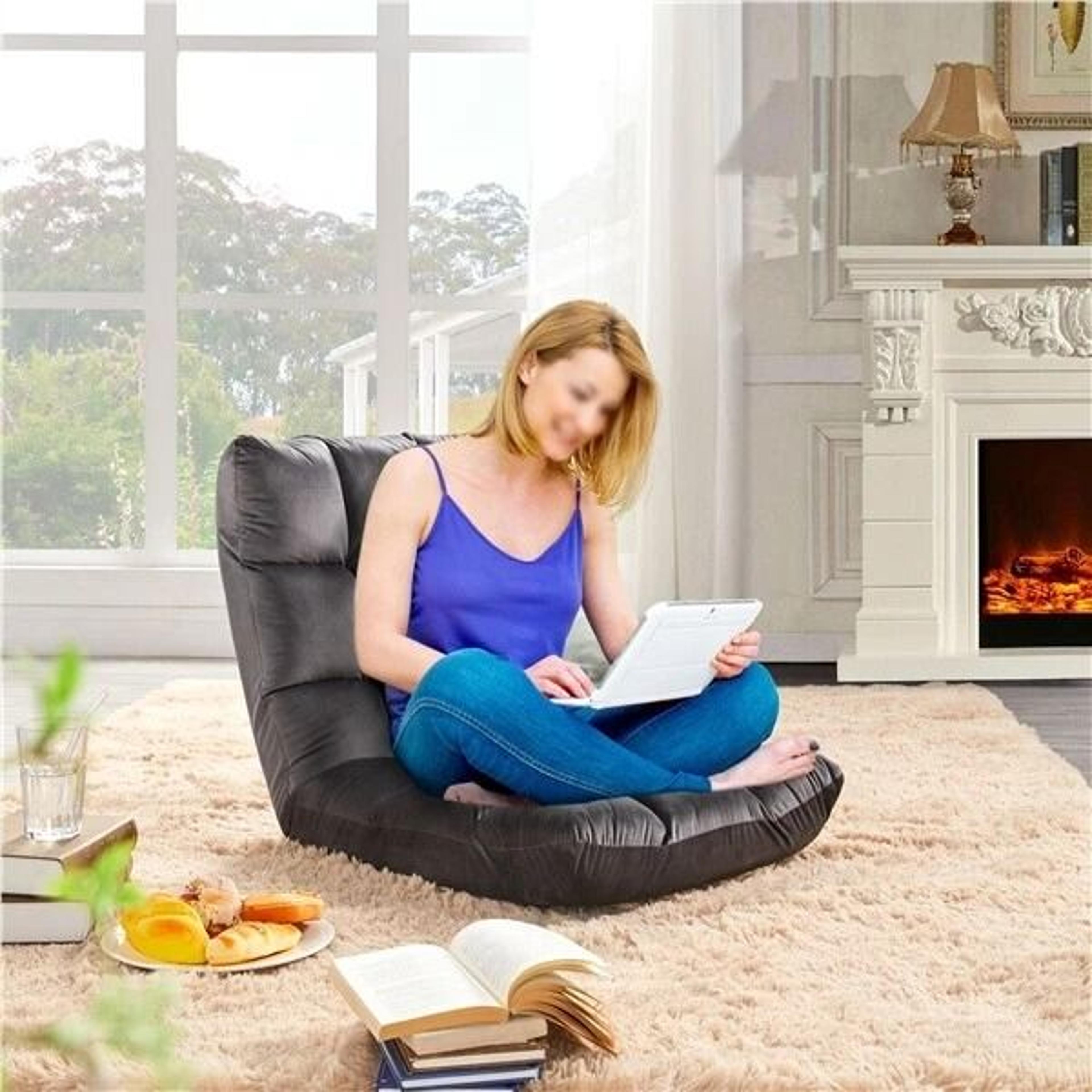 Folding Lounge Chair With Back Support Adjustable Padded Floor Chair Gray Floor Sofa For Gaming 1
