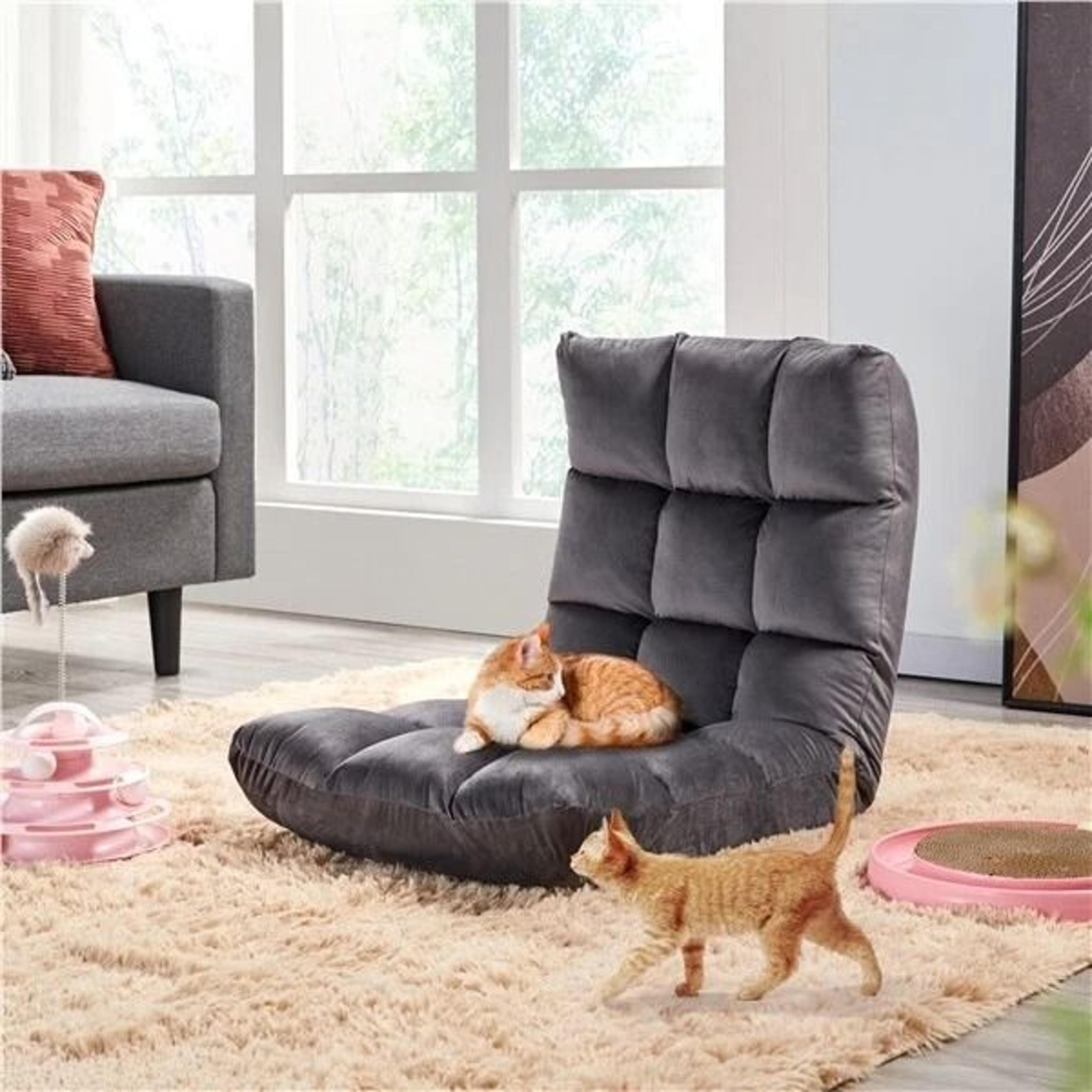 Folding Lounge Chair With Back Support Adjustable Padded Floor Chair Gray Floor Sofa For Gaming 4