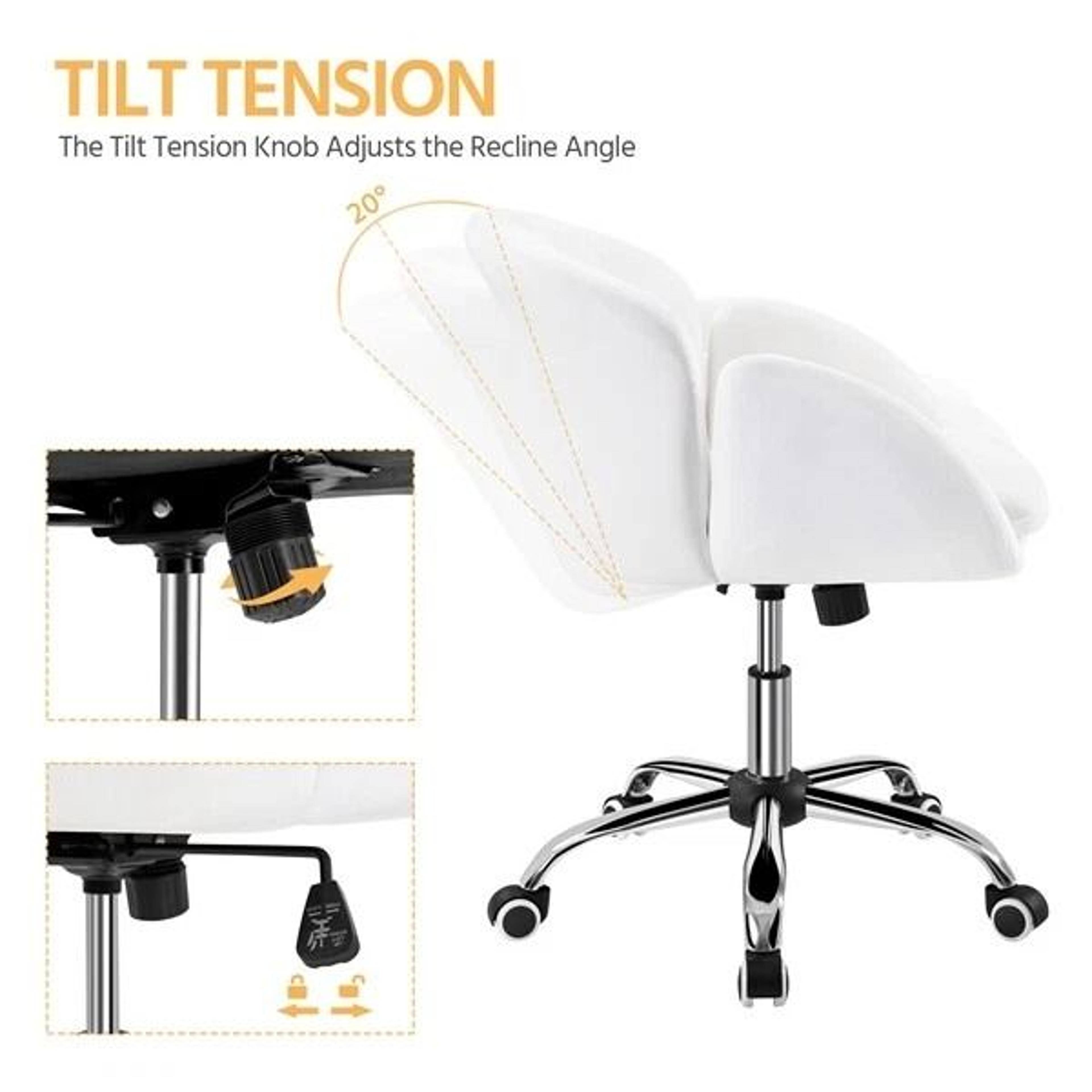 Snowy Cute Petal Vanity Chair Adjustable Swivel Makeup Chair For Women Soft Velvet Office Chair 3