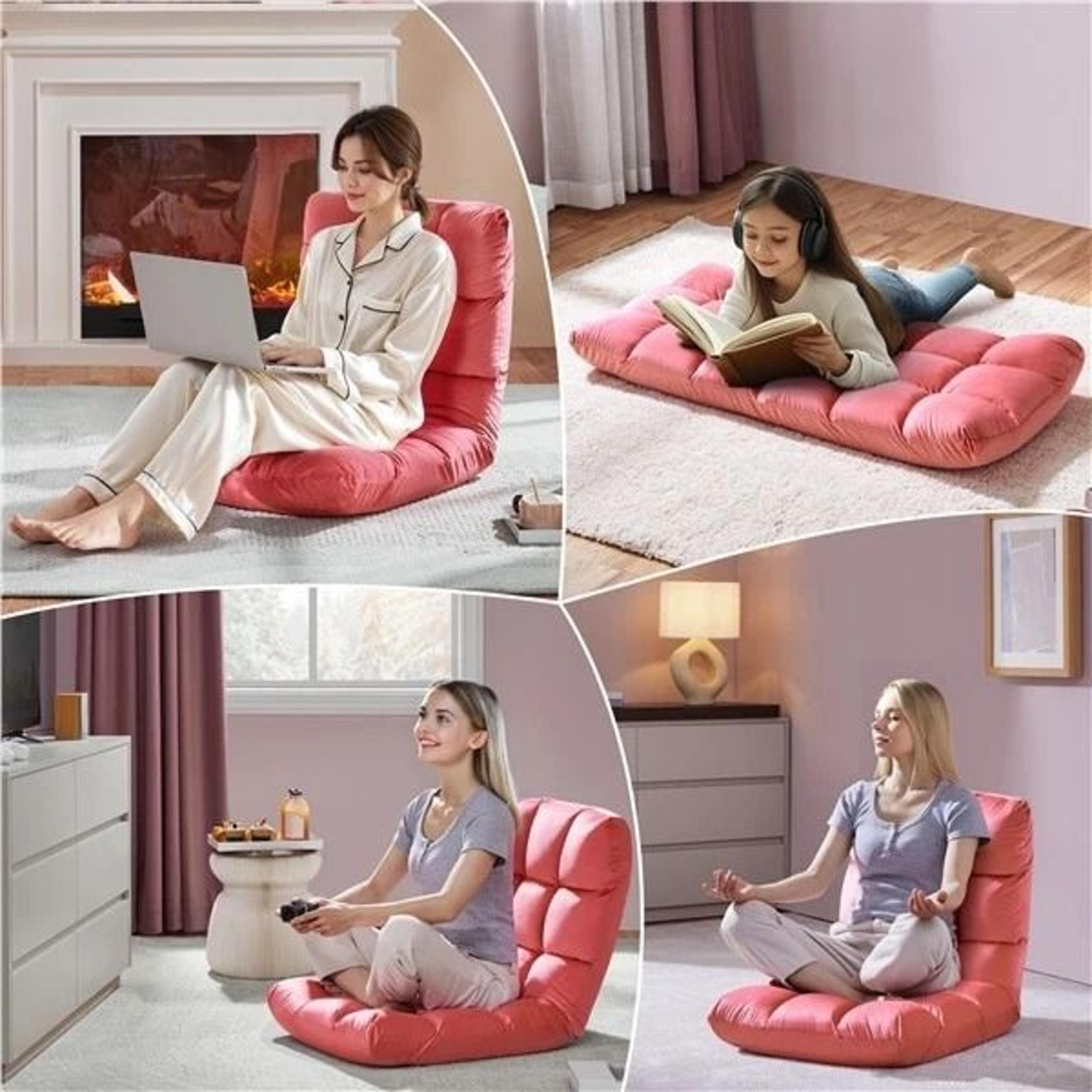 Velvet Gaming Floor Chair Adjustable Positions Pink 6