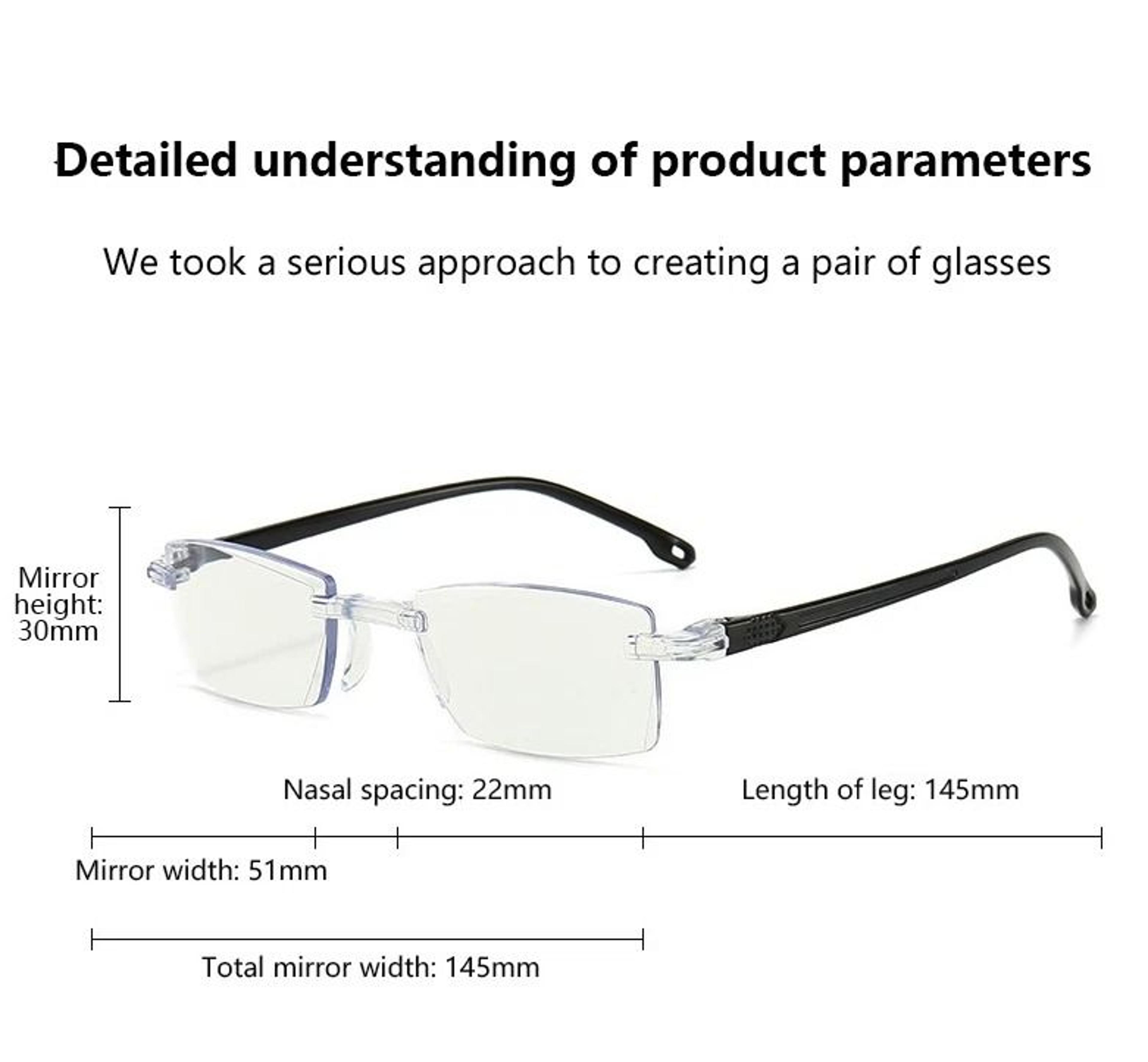 Mens Rimless Blue Light Blocking Reading Glasses Unisex Polycarbonate Lenses 15