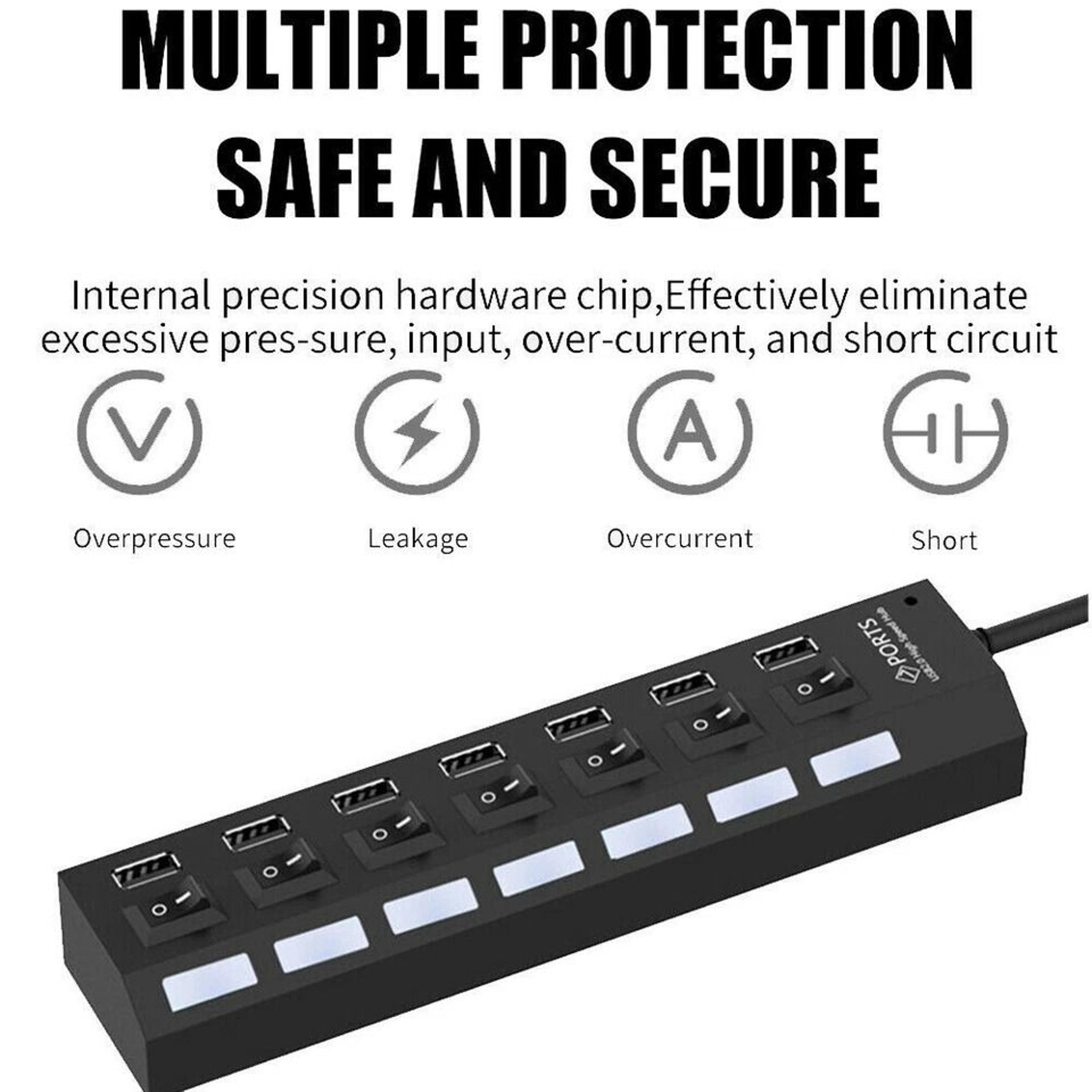 USB Hub Splitter Adapter For PC Laptop Mac  Desktop Ports HighSpeed USB 9