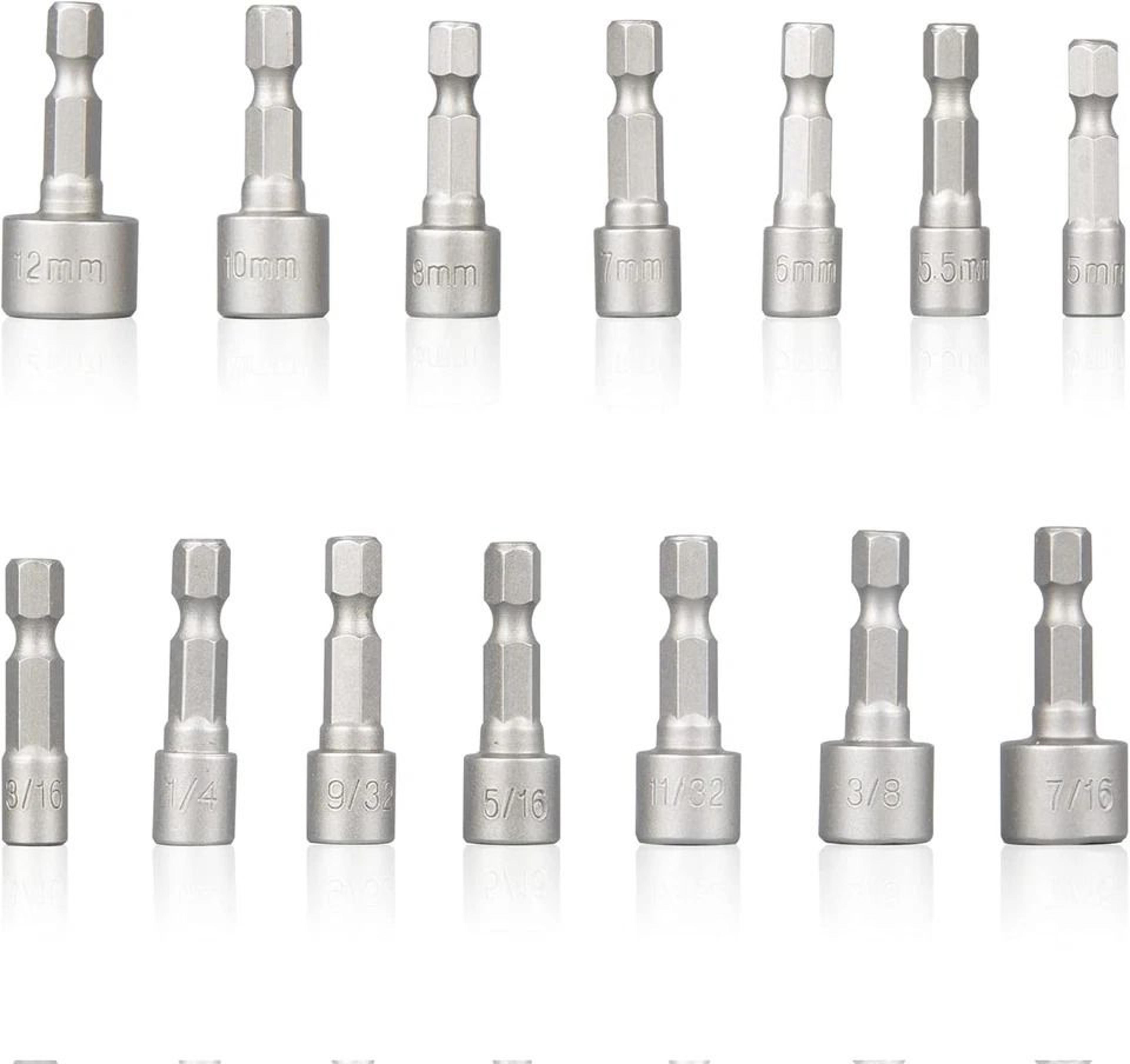 Power Nut Driver Bit Set Quick Change Hex Shank MM  SAE Impact 5