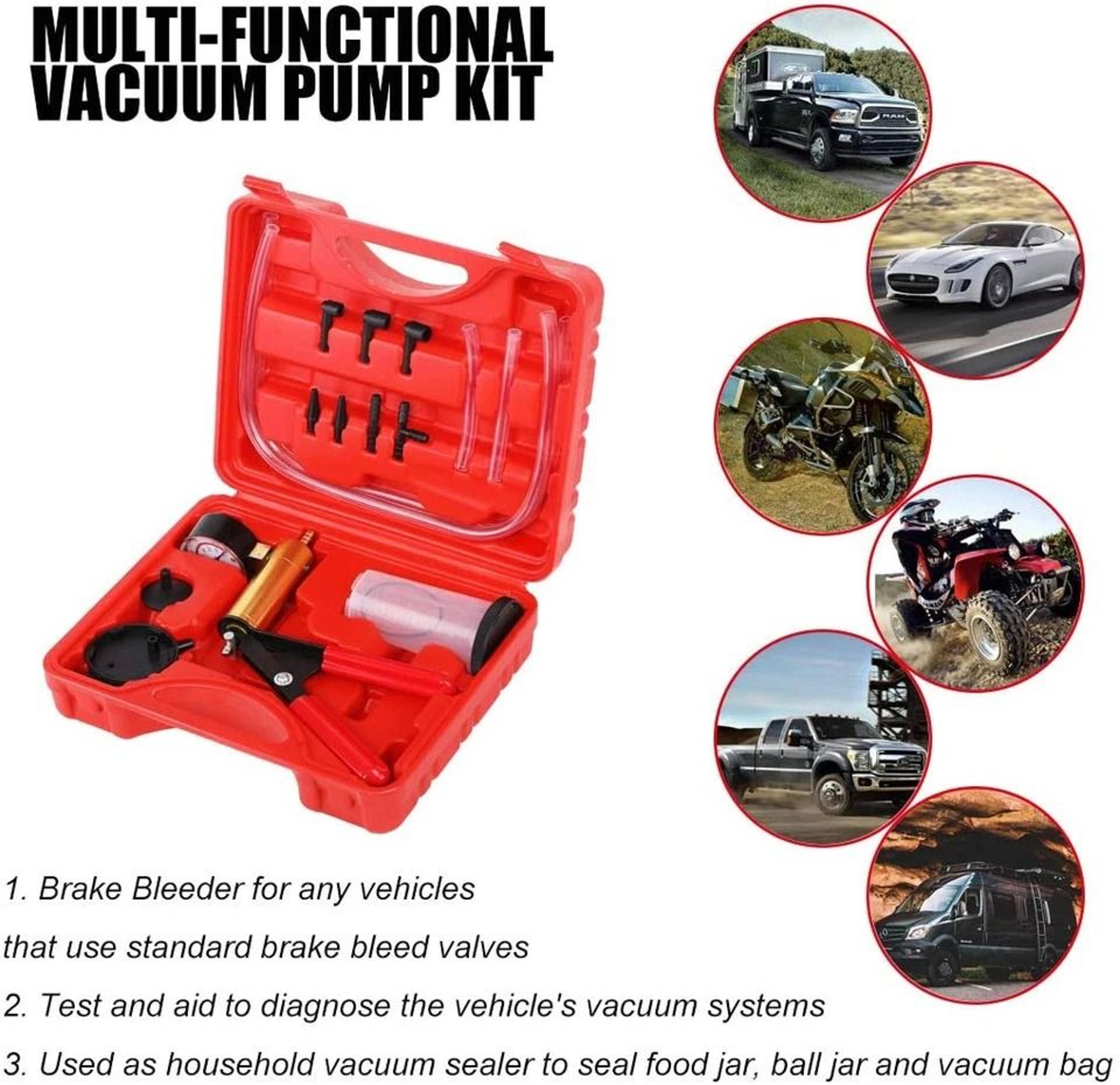 Handheld Vacuum Pressure Pump Brake Fluid Bleeder Kit Complete Car Truck  Motorcycle Maintenance To 15