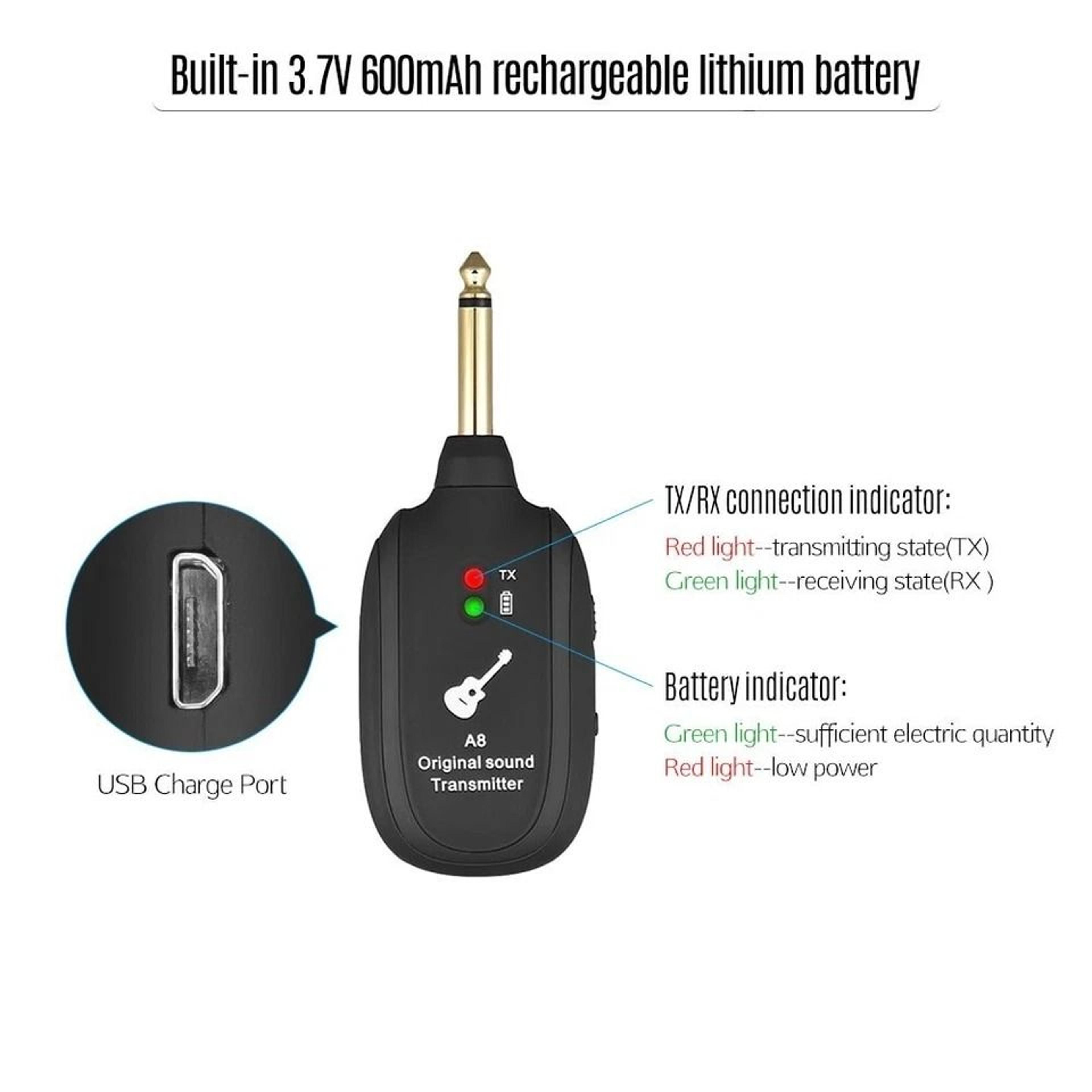 UHF Wireless Guitar System With Builtin Rechargeable Battery Transmitter  Receiver For Seamless Per 7