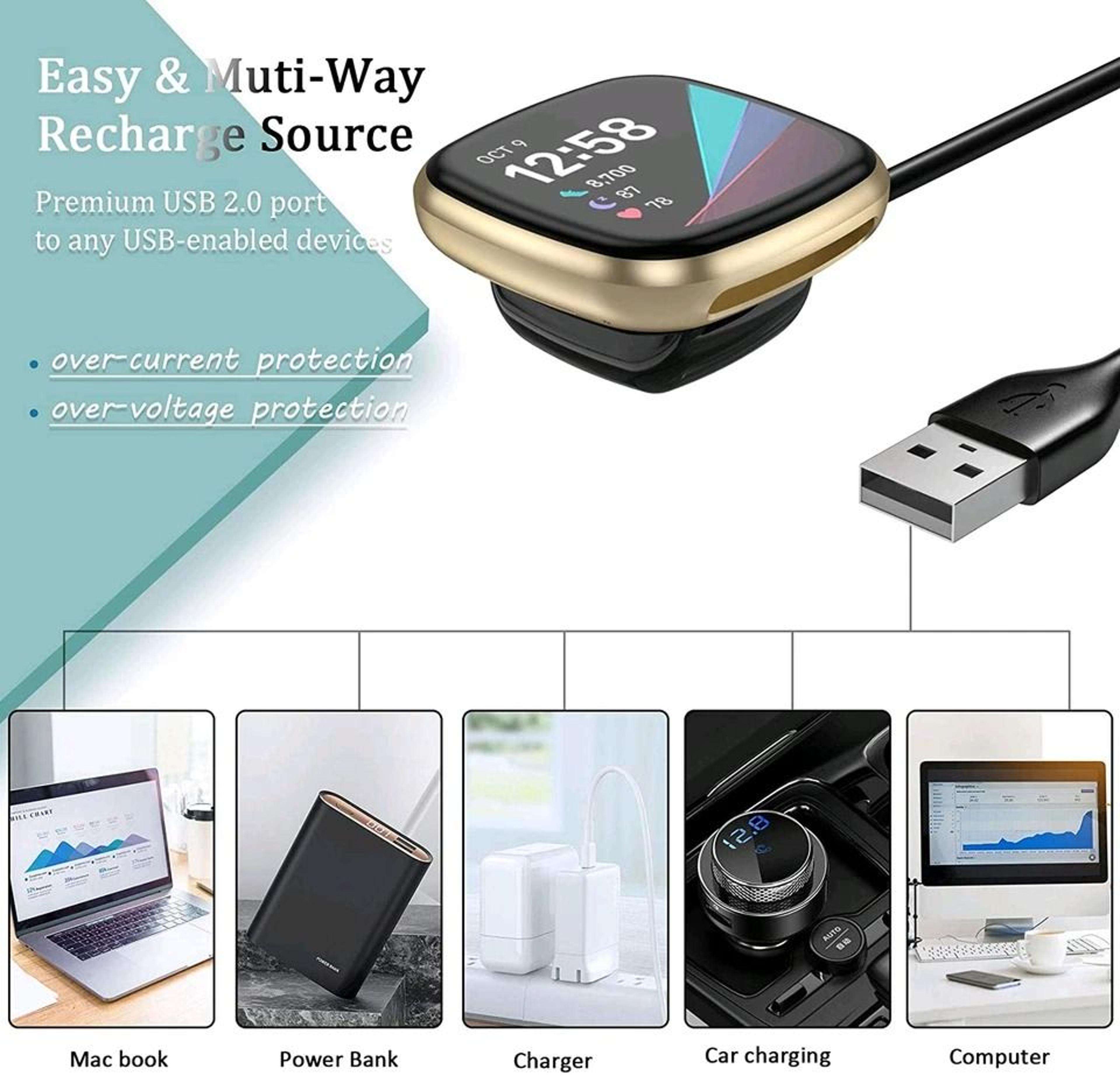 Wireless Charger For Fitbit Sense And Versa Fast USB Charging Dock Cable 8
