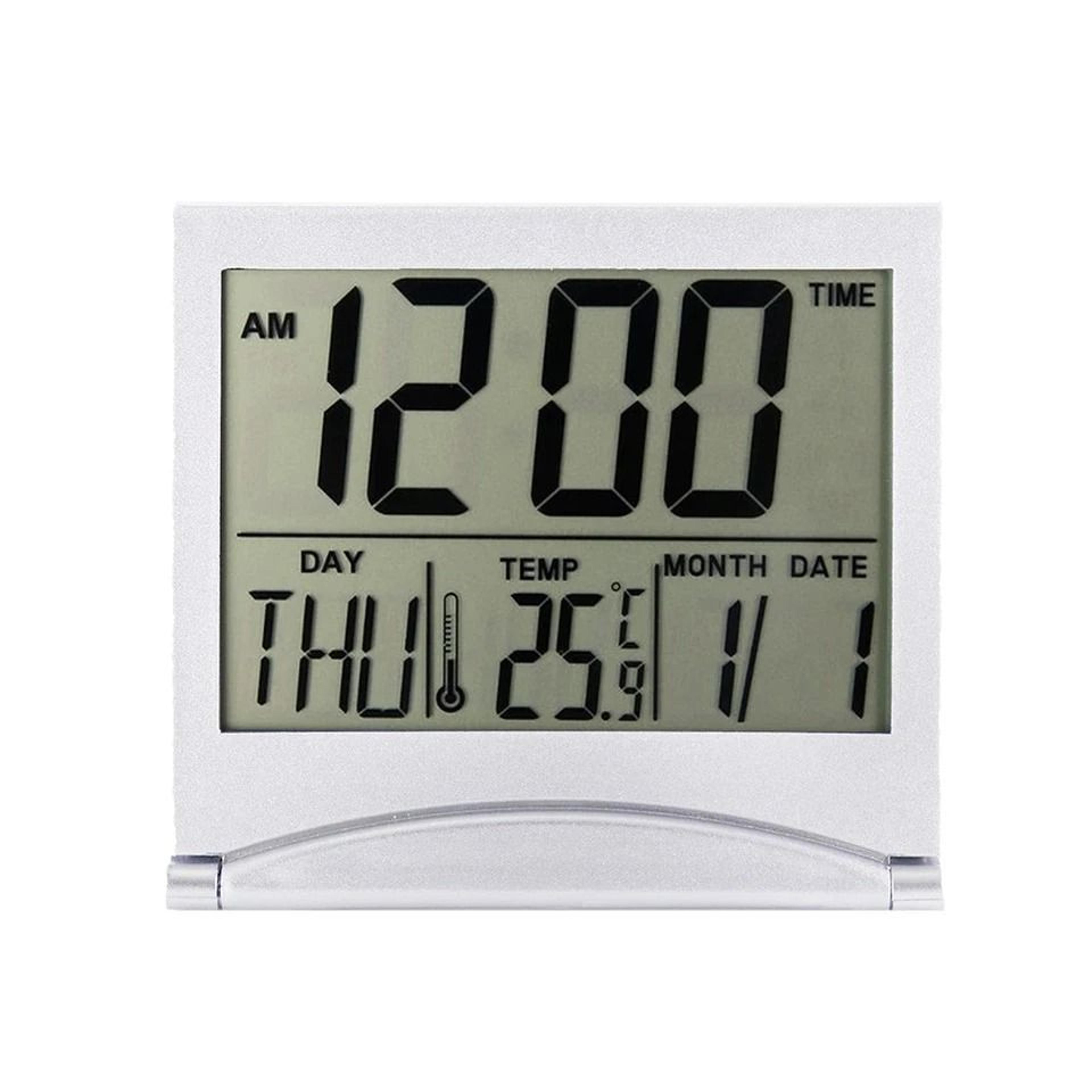 Compact Digital Travel Alarm Clock With LCD Display  Temperature Foldable  Portable Desk Timer 10