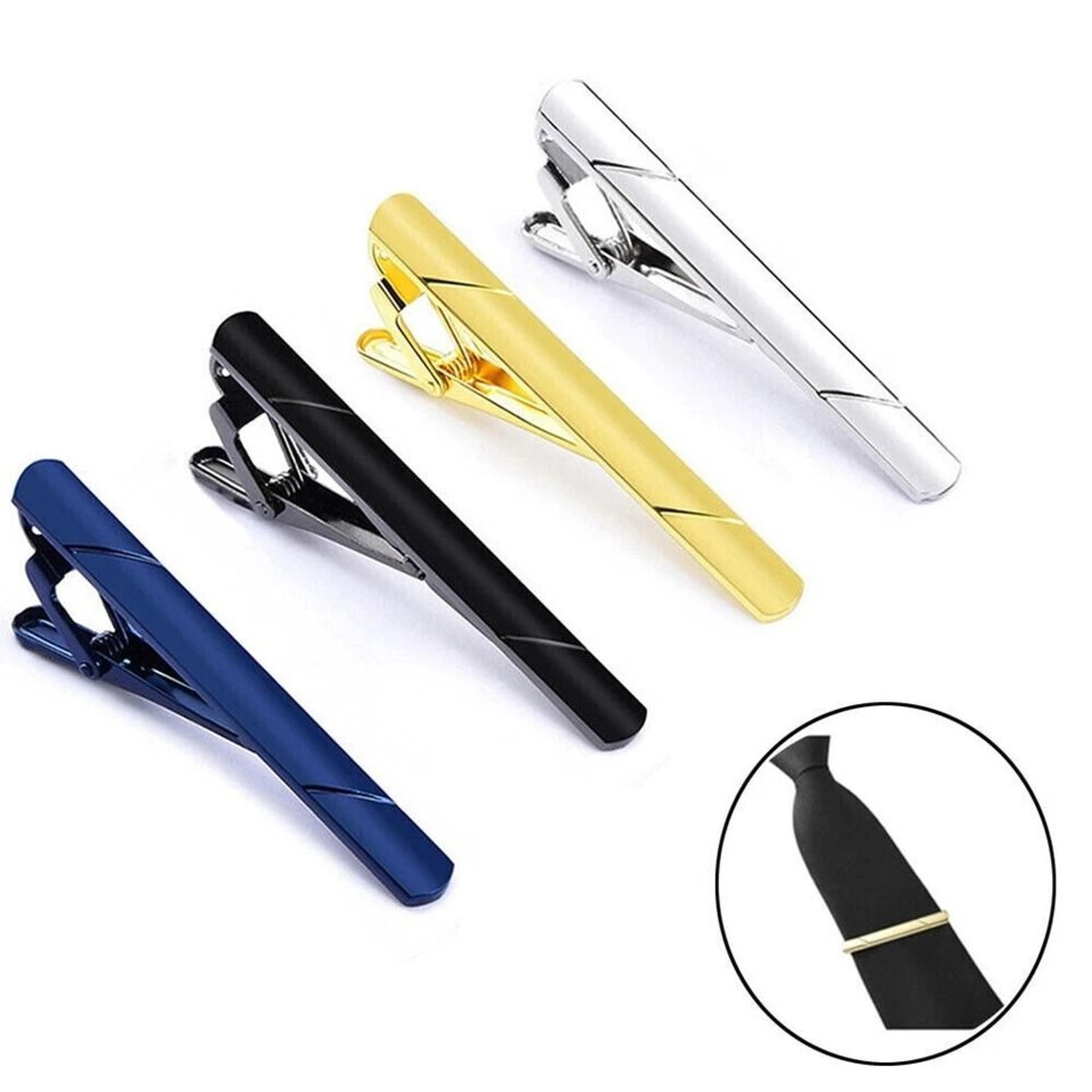 men's stainless steel tie clips premium tie bar clasp set in gold, black, silver