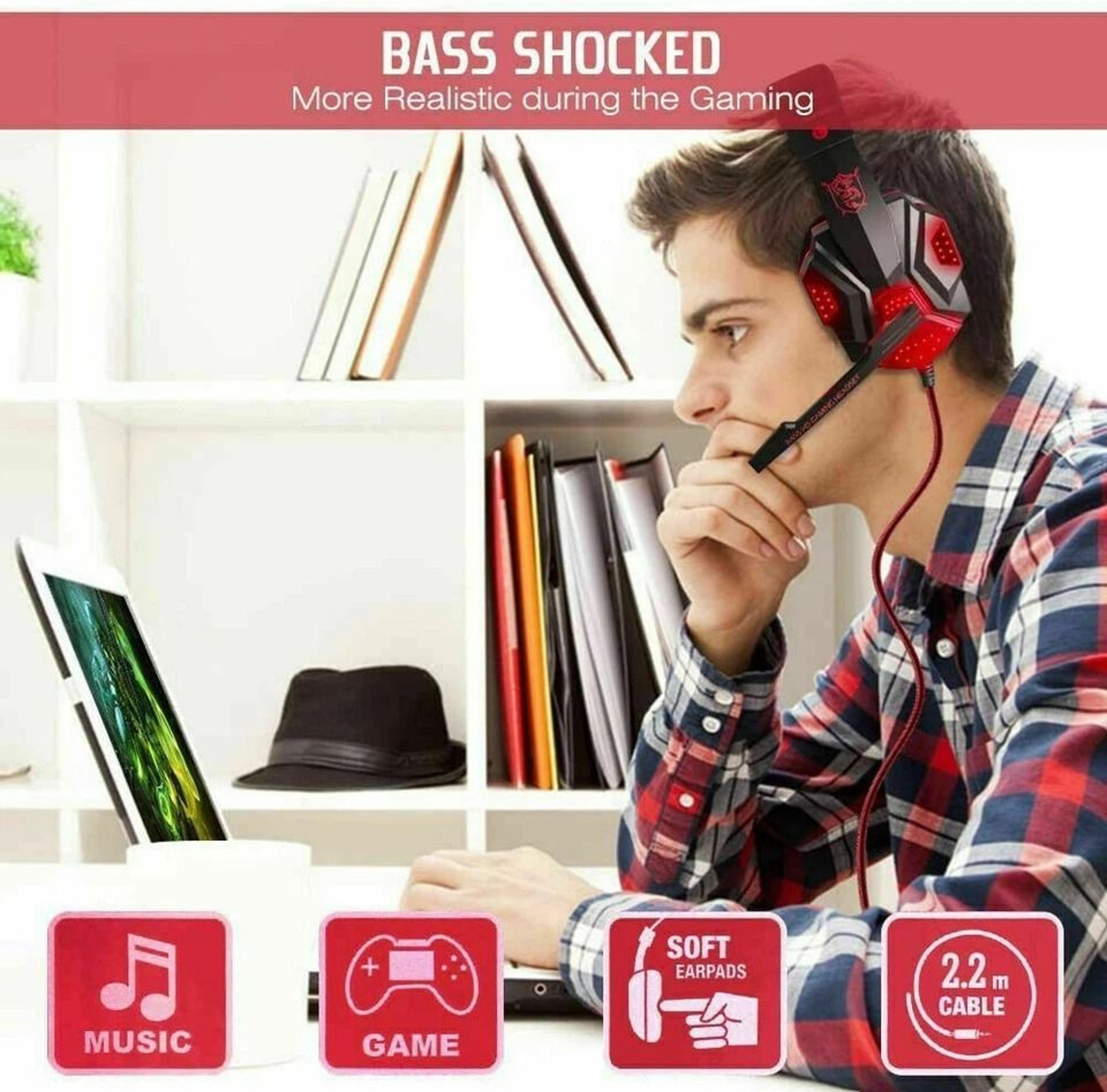 LED Gaming Headset With Stereo Bass For PC Xbox One Comfortable Surround Sound 5