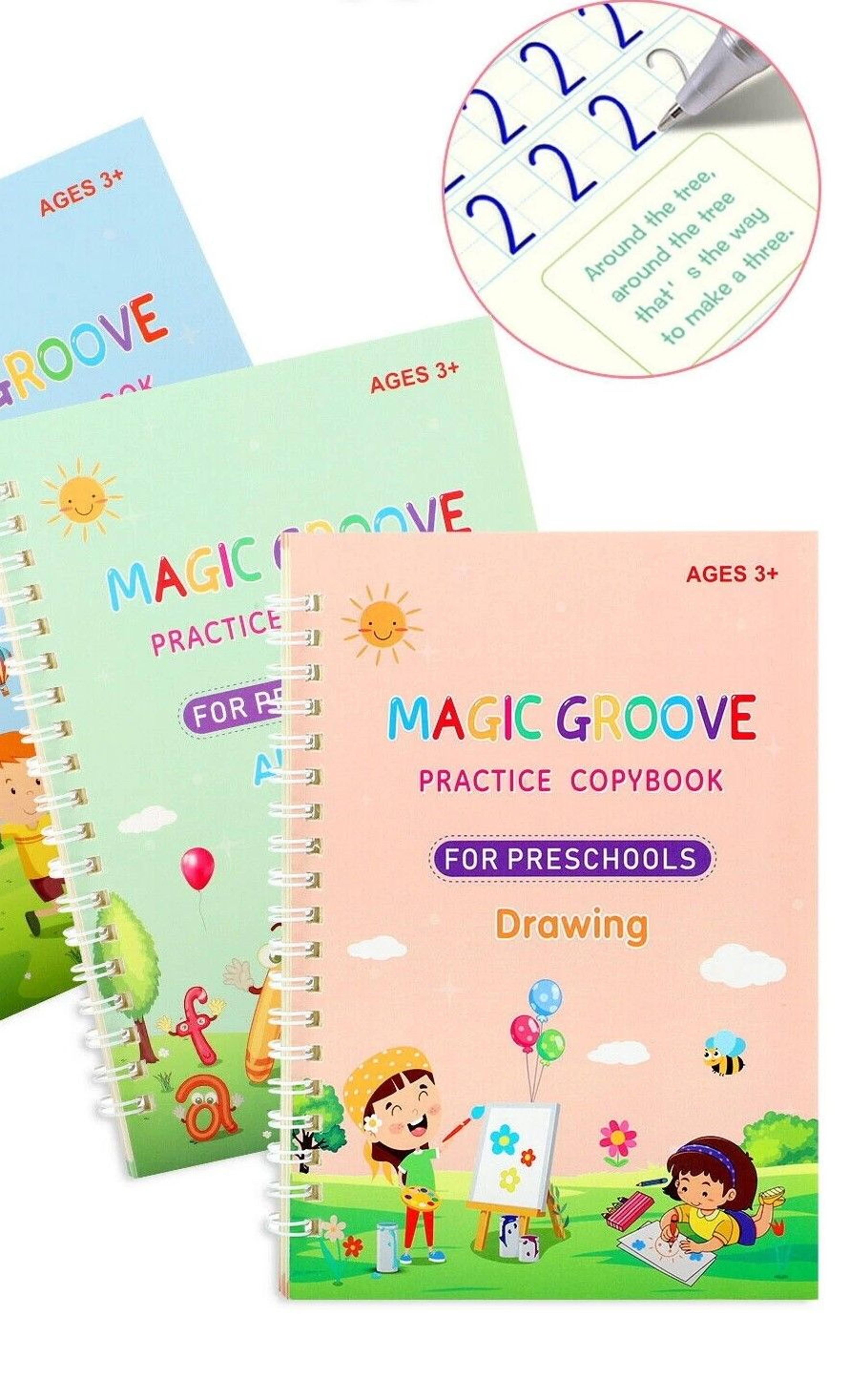 grooved magic handwriting practice copybook set for boys & girls reusable english calligraphy book