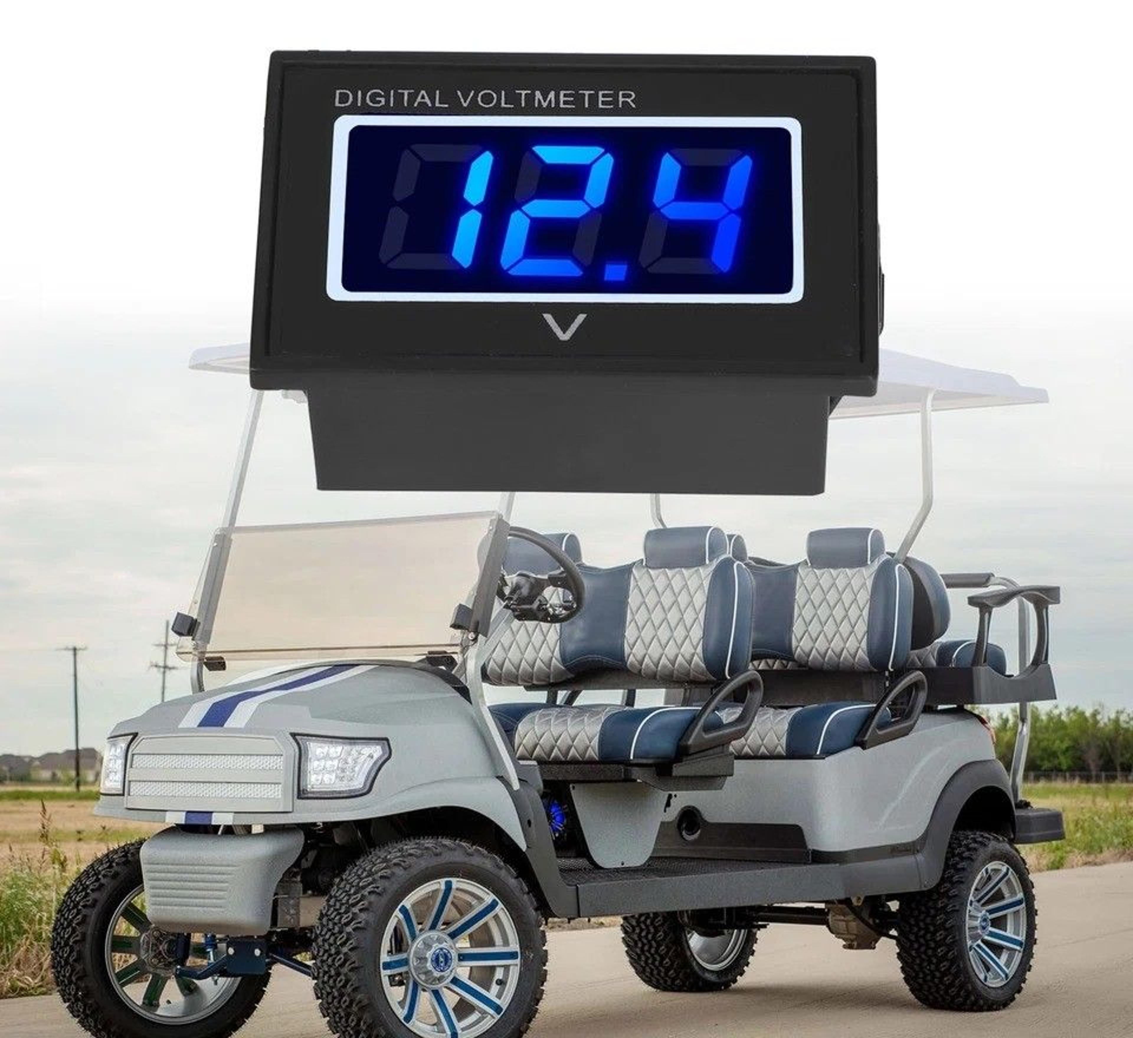 golf cart blue led digital battery voltage meter for yamaha waterproof display for electric vehicles