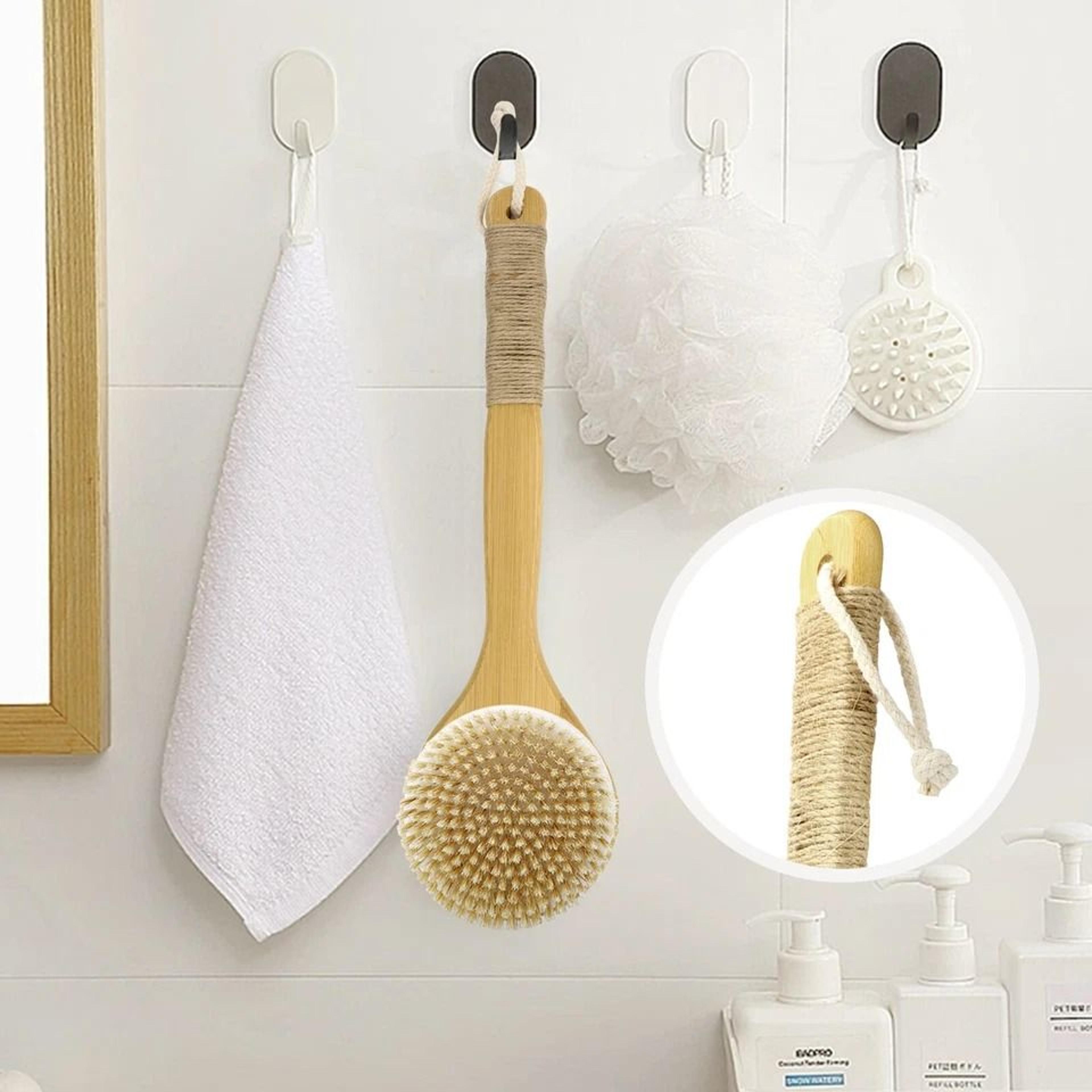 long handle bamboo bath brush with soft bristles exfoliating back scrubber & shower cleanser