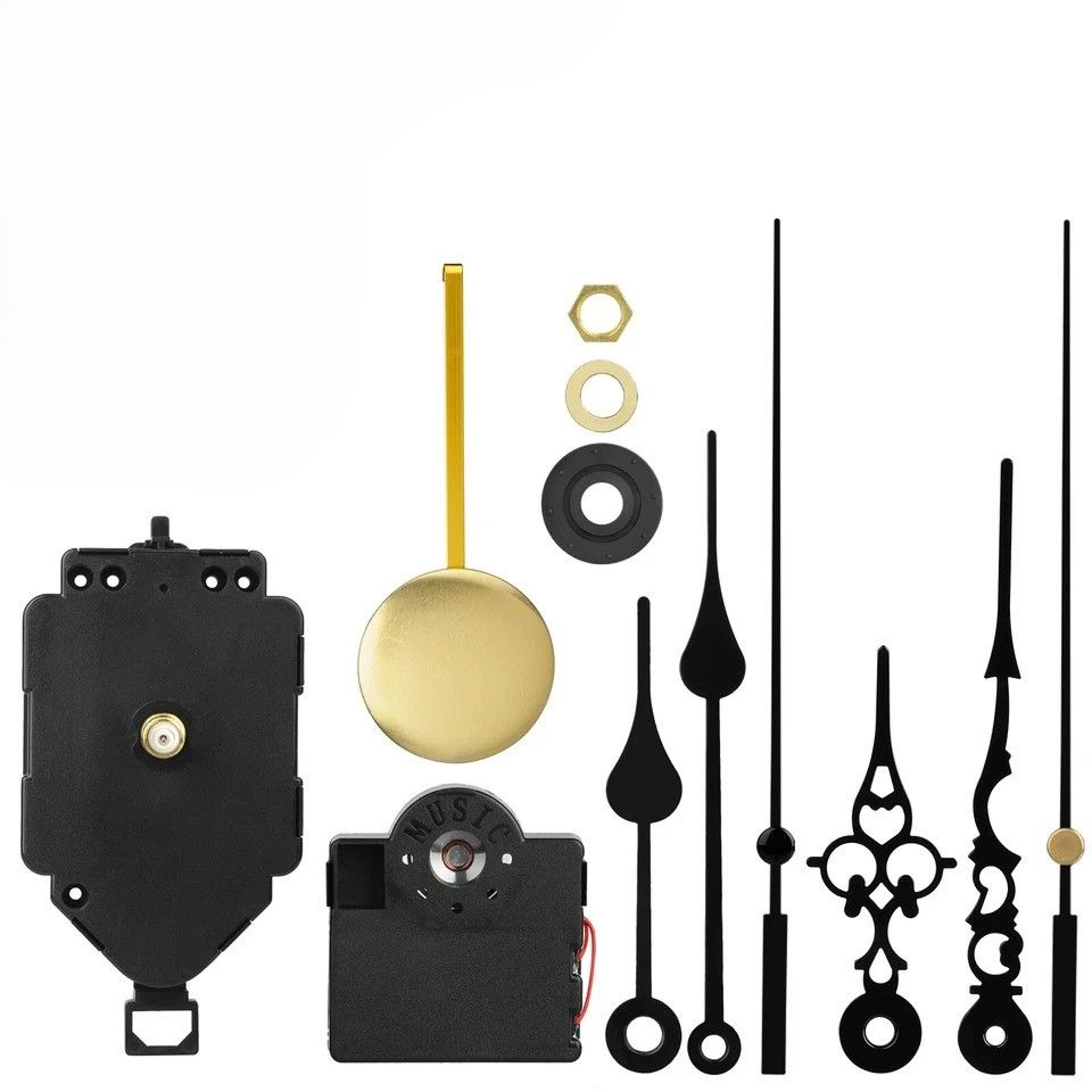 quartz wall clock mechanism with music chime and pendulum movement kit replacement motor, hands, and decorative parts