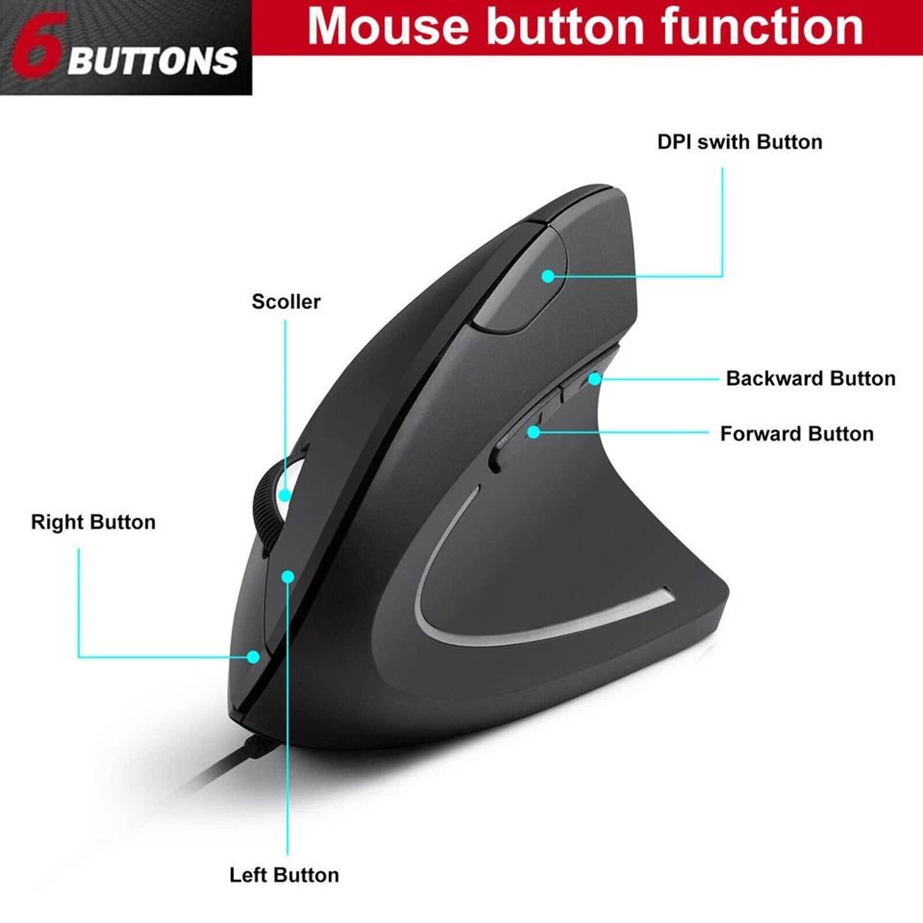 Ergonomic Vertical USB Wired Mouse With DPI  LED Lighting For PCLaptop 1