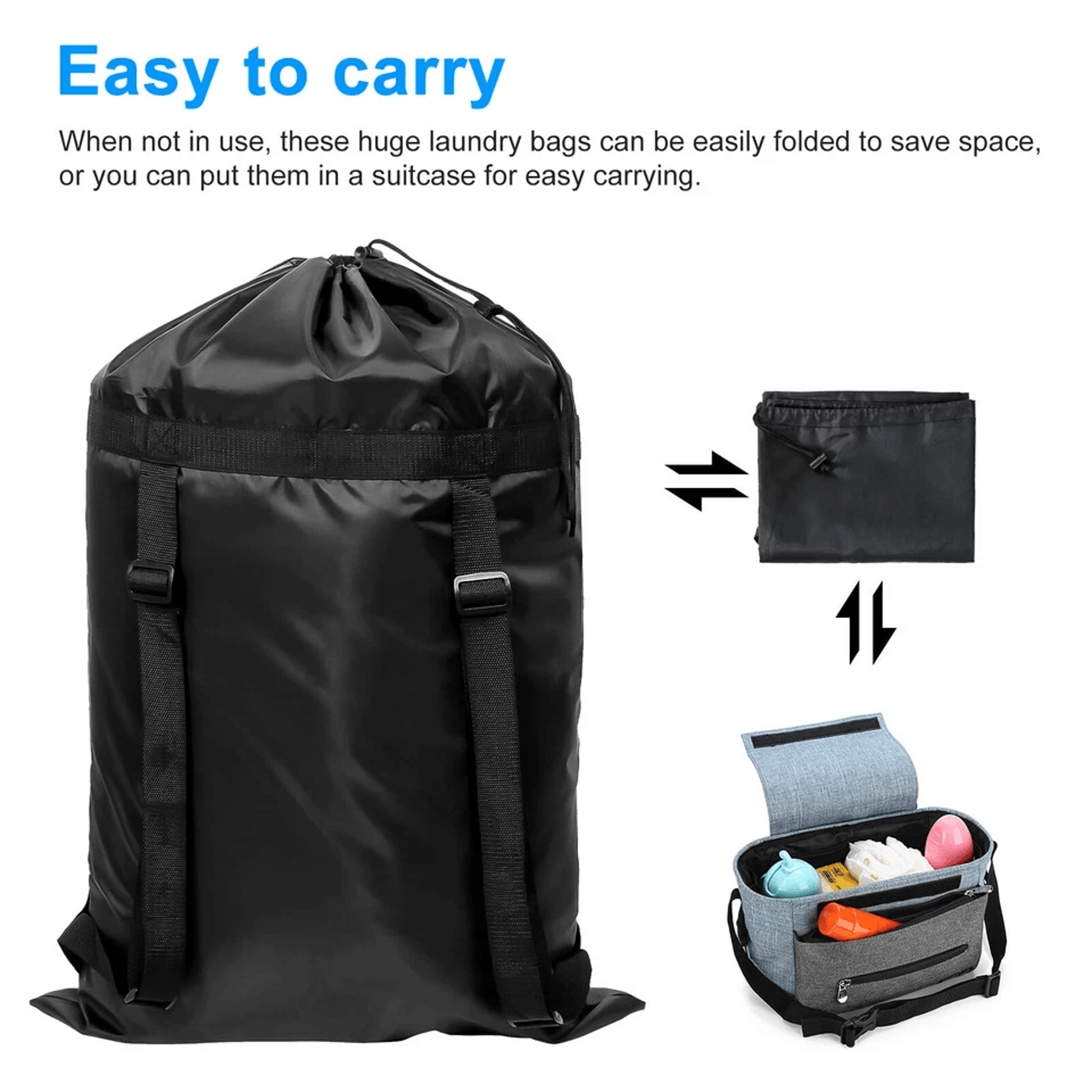 Durable Laundry Backpack With Heavy Duty Drawstring  Adjustable Shoulder Strap Large Capacity Stora 7