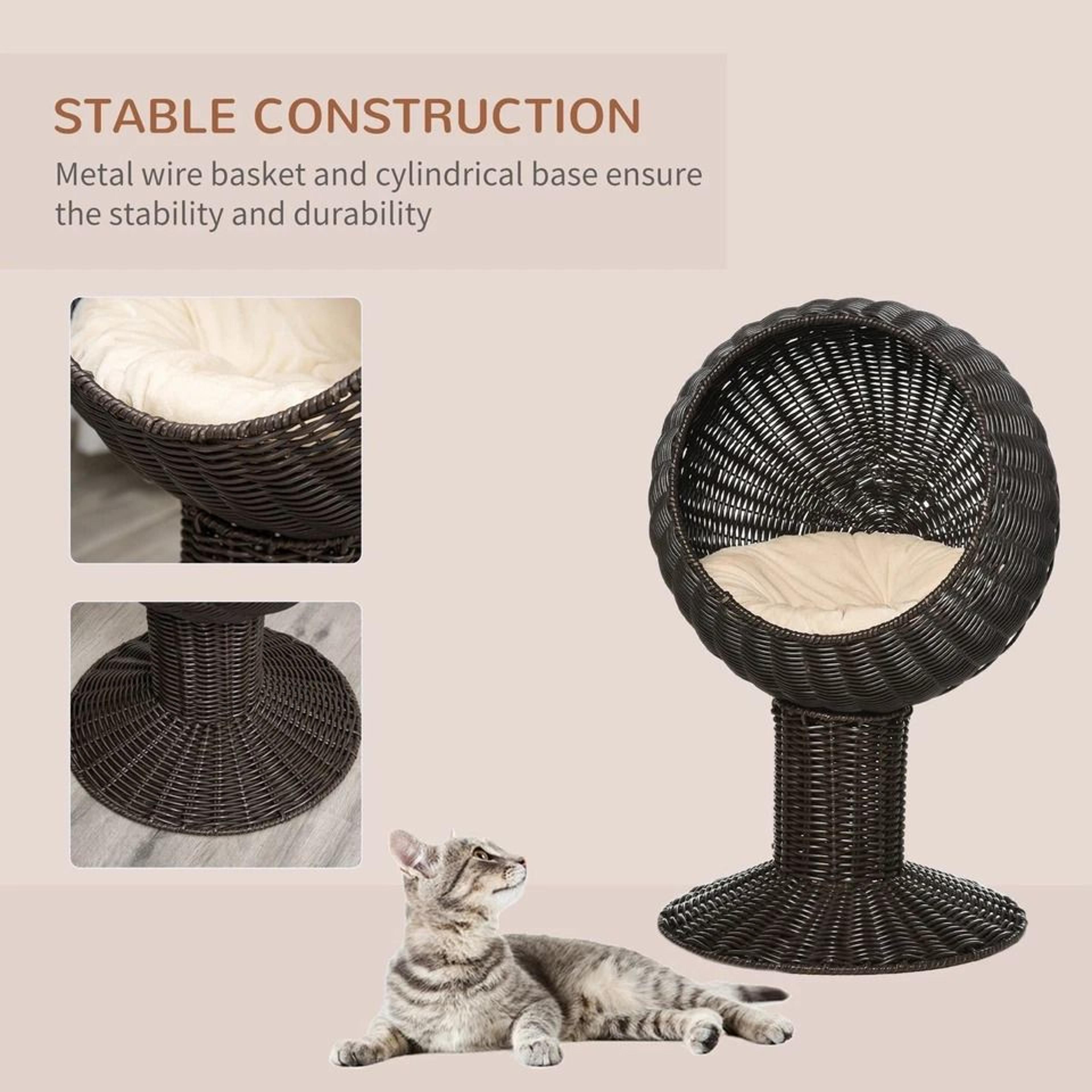 Rattan Wicker Elevated Cat House With Cushion Cozy Kitty Scratch House For Indoor Cats 3