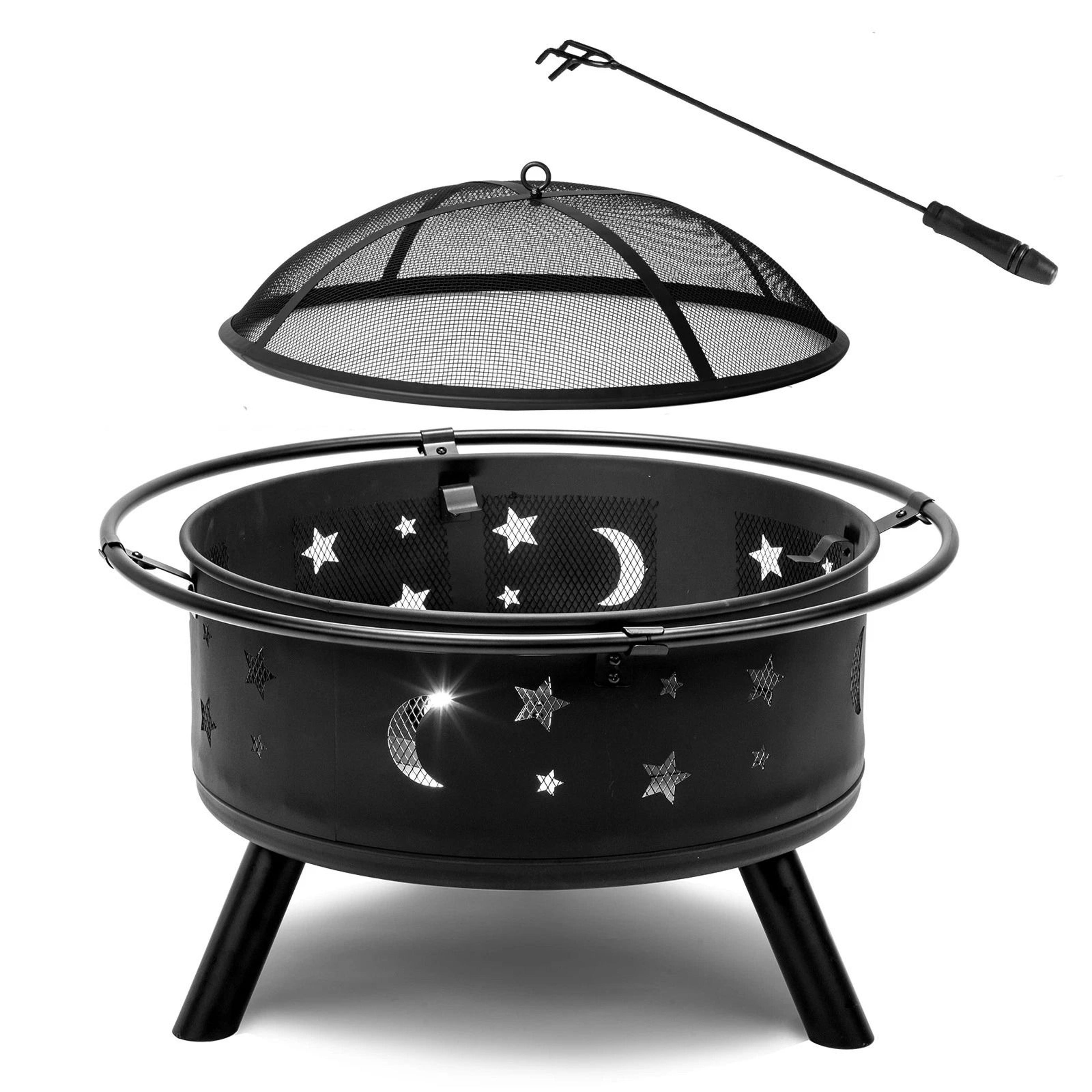 outdoor fire pit bbq stove wood burning round fireplace for patio, backyard & porch