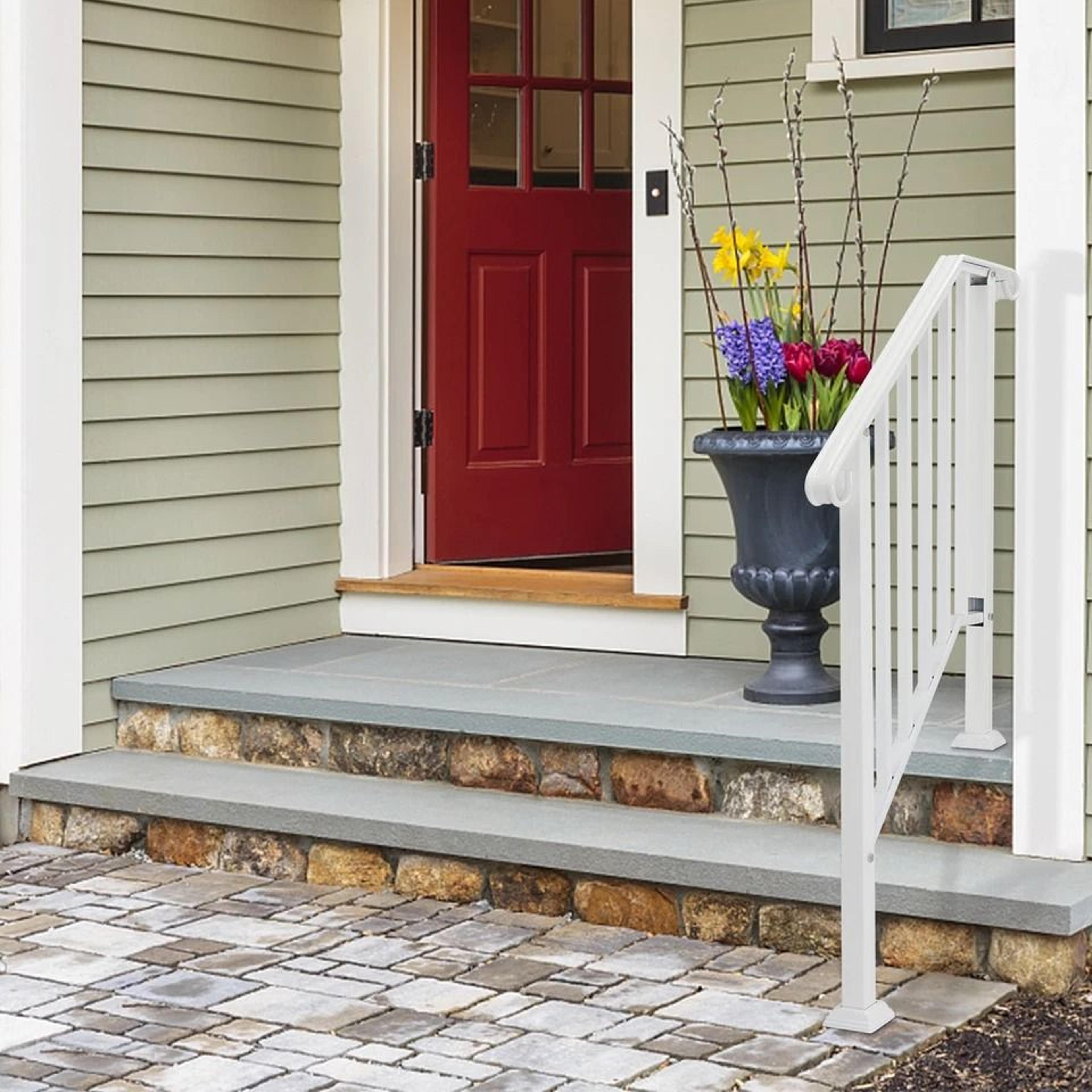 white galvanized iron handrails, outdoor stair railing