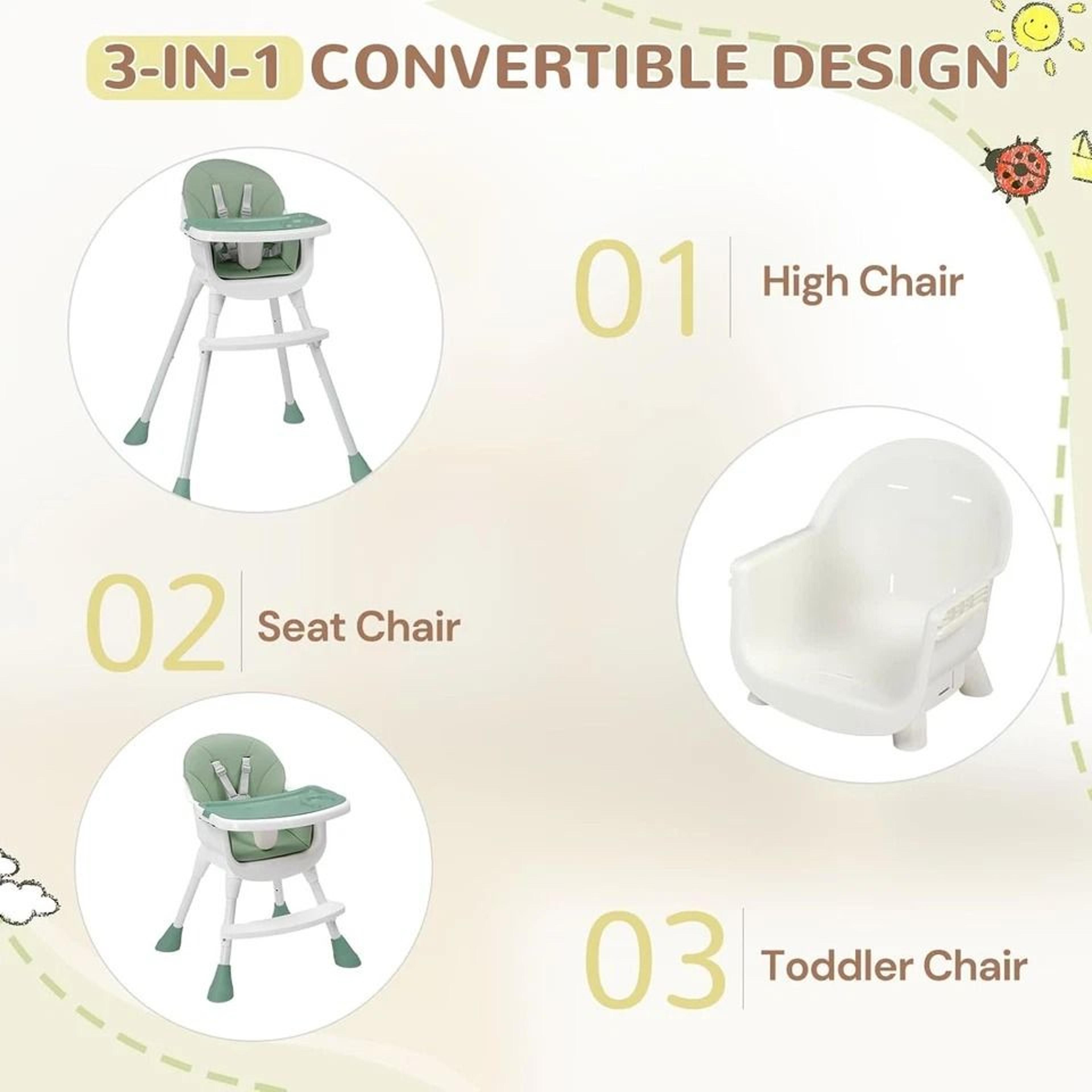 Adjustable Baby High Chair With Point Safety Harness And Footrest 1