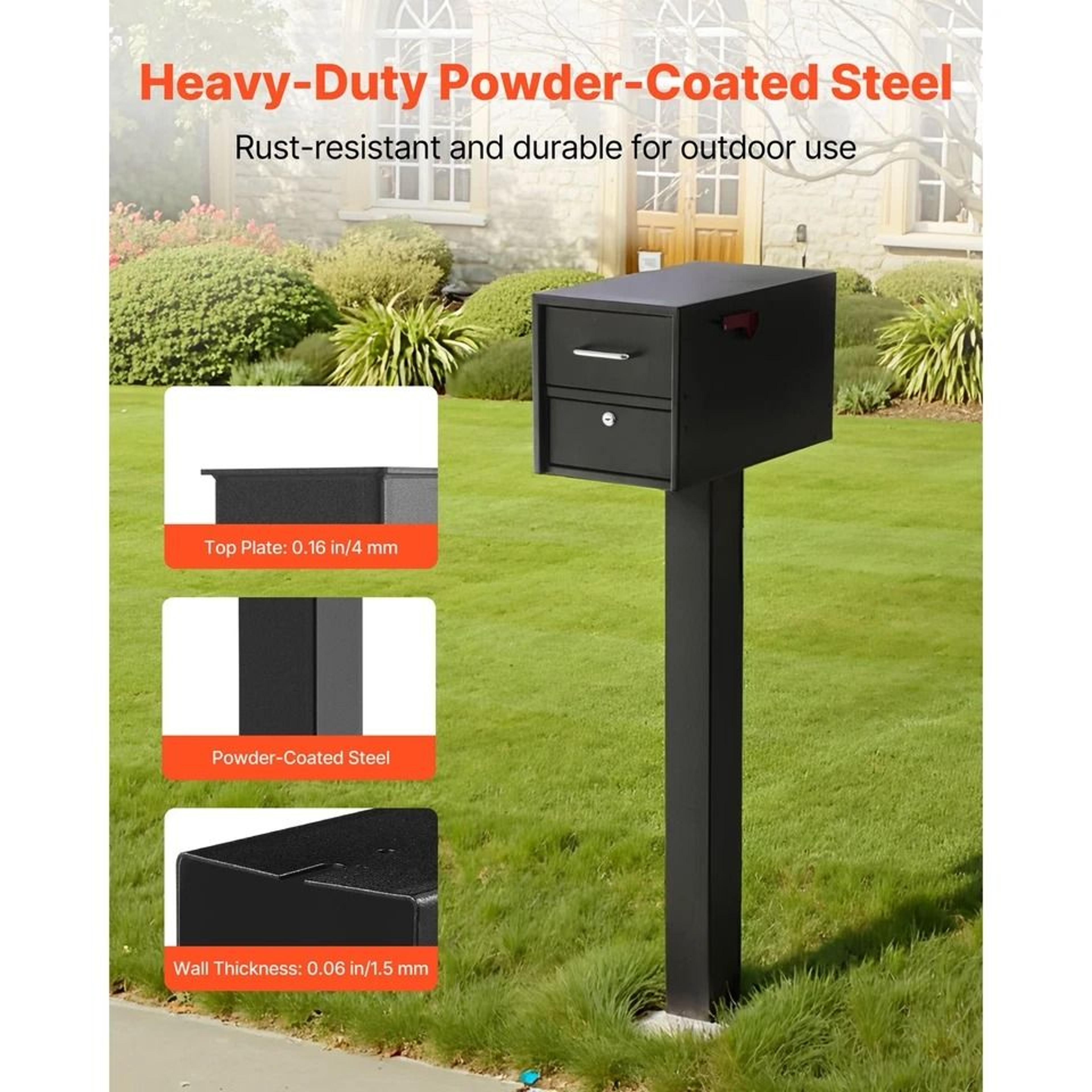 Durable Steel Mailbox Post Kit RustResistant Black Finish 3