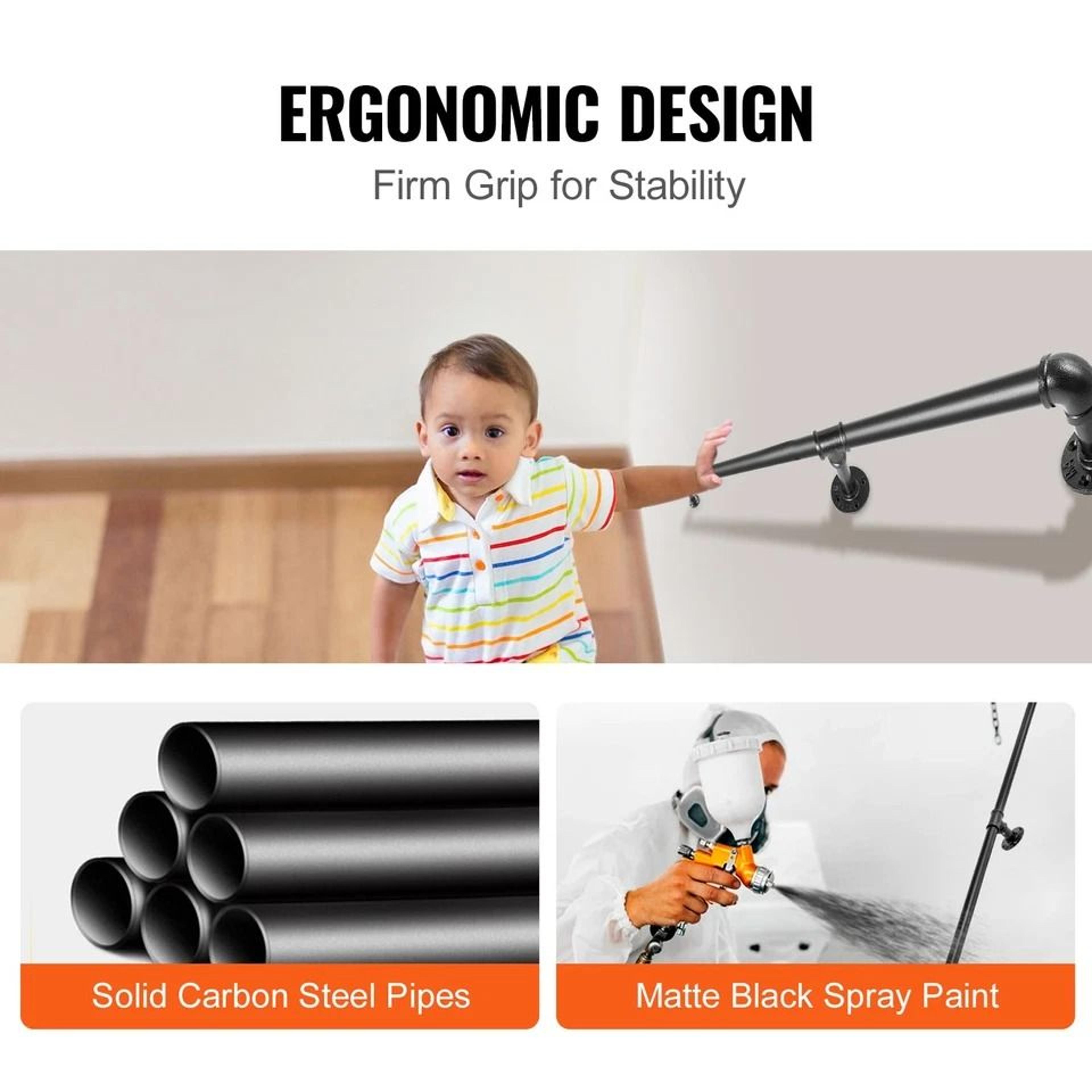 WallMounted Carbon Steel Pipe Staircase Handrail IndustrialStyle Safety Support For Stairs 4