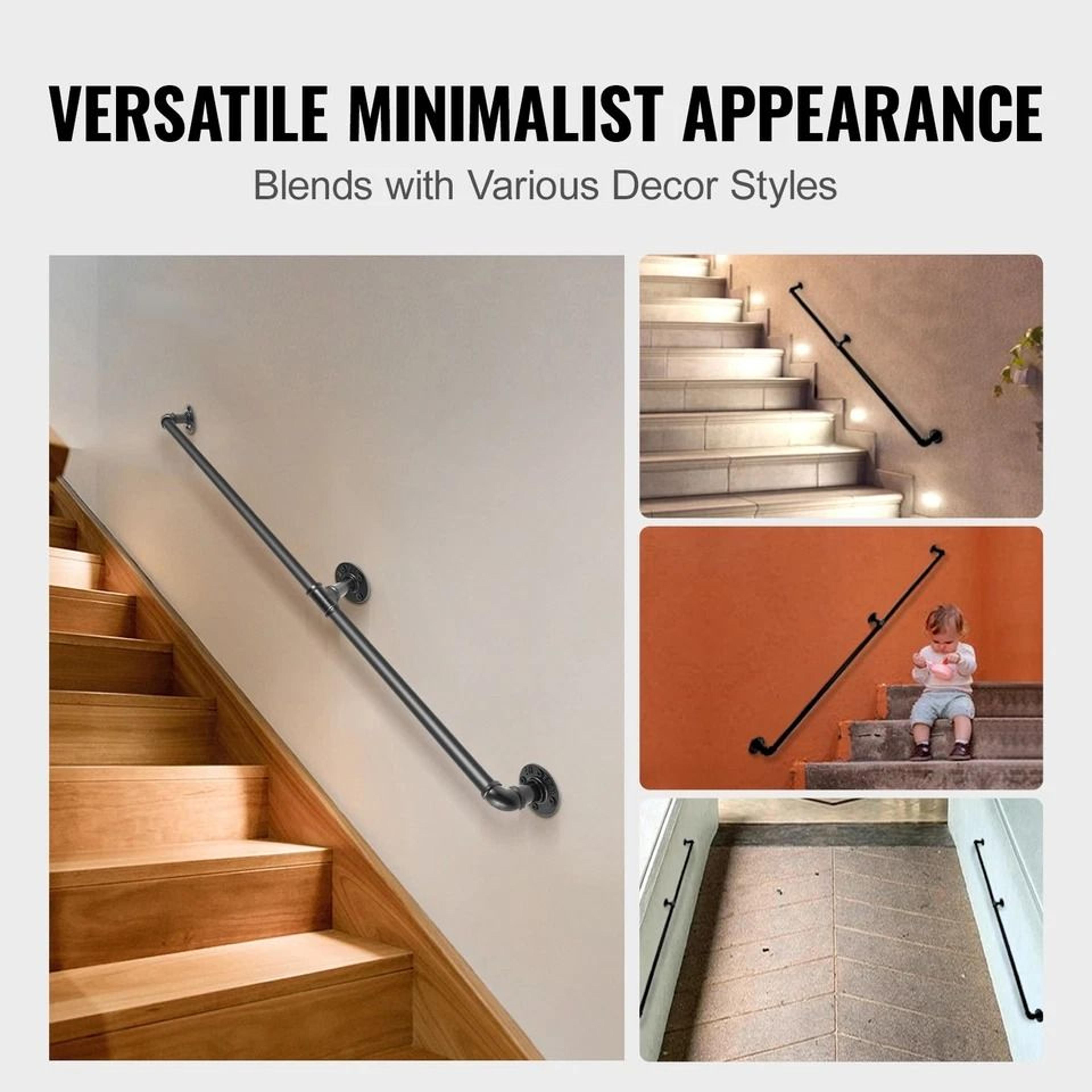 WallMounted Carbon Steel Pipe Staircase Handrail IndustrialStyle Safety Support For Stairs 5