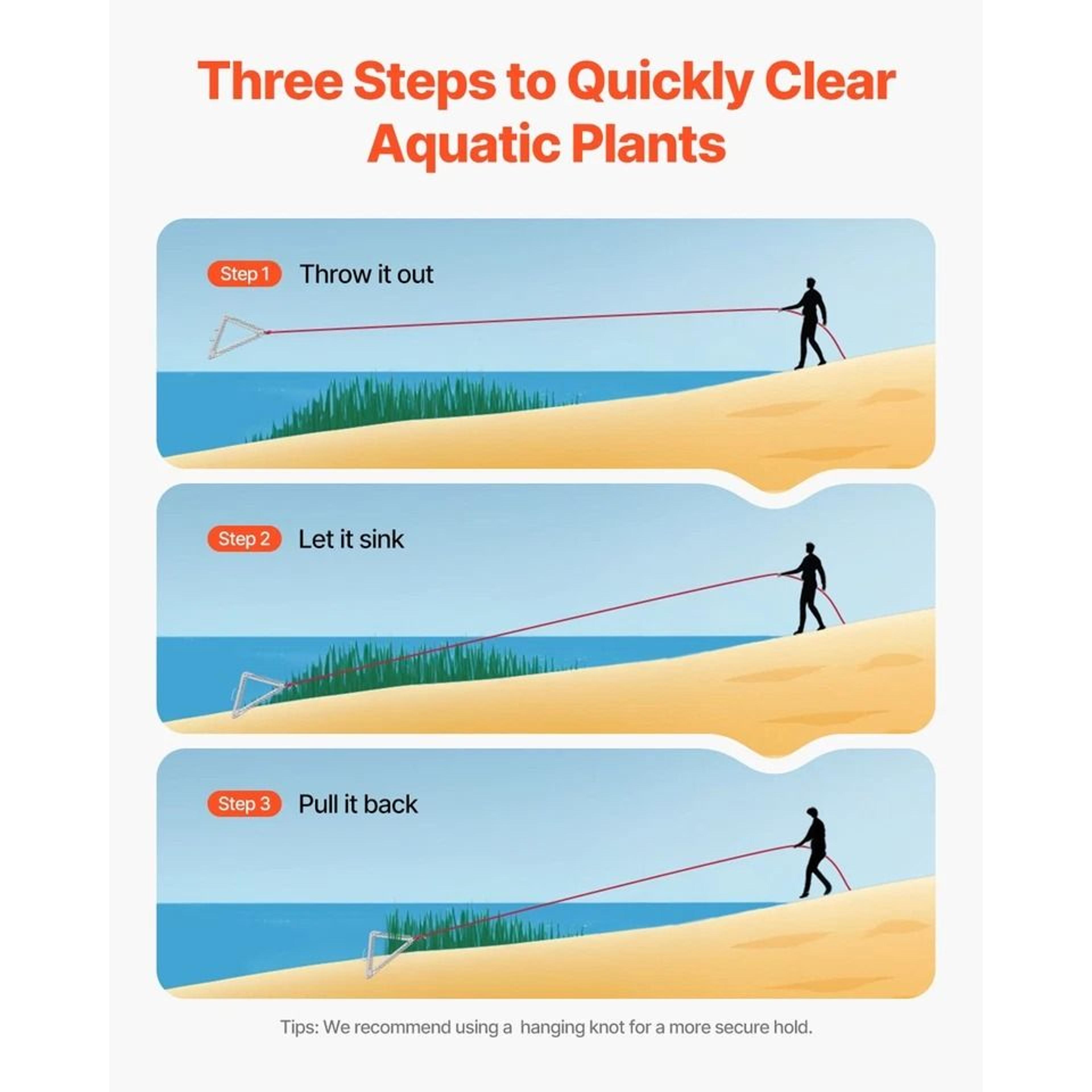 Aquatic Weed Rake With Handle Triangular Foldable Design  Rope For Pond  Lake Cleanup 4